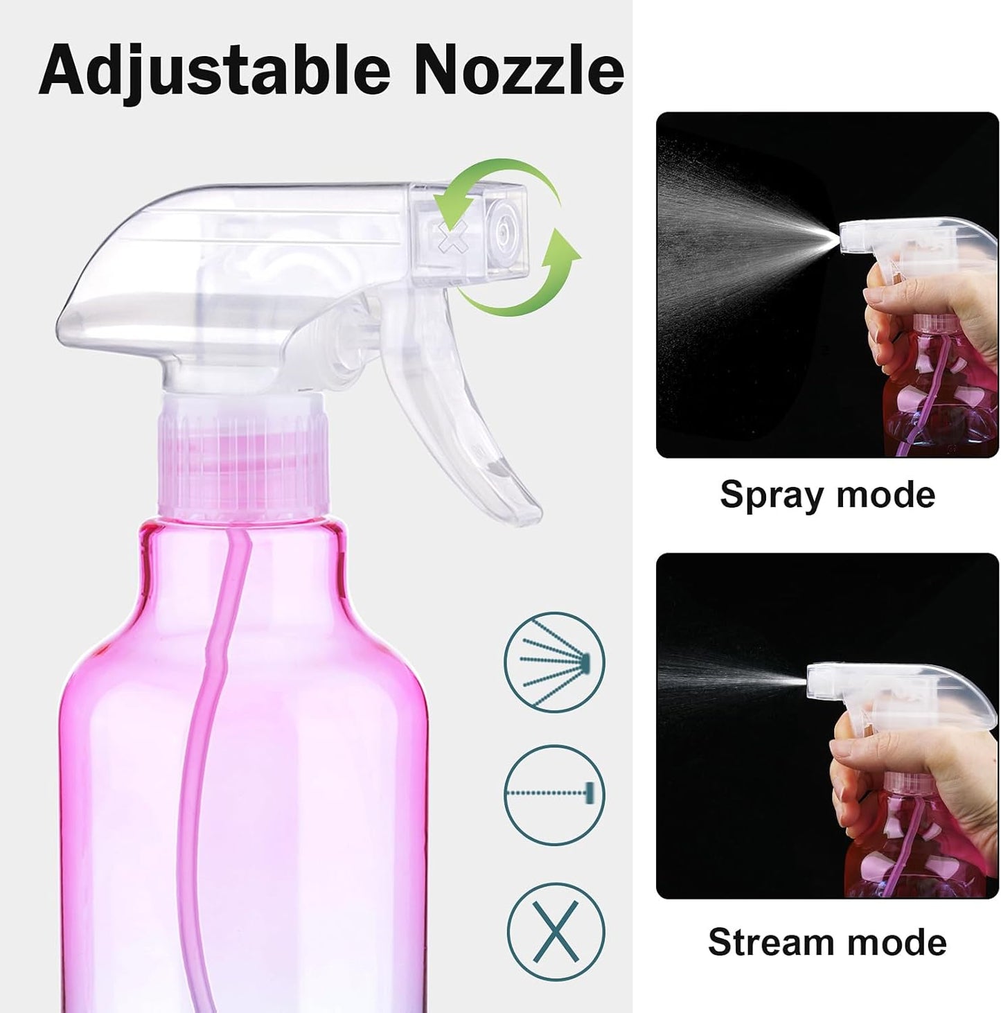Spray Bottles Plastic Spray Bottle for Hair Mist/Stream Heavy Duty Empty Spray Bottles for Cleaning Solutions, Plants, Cooking (16.9oz-Gradient+nozzle)
