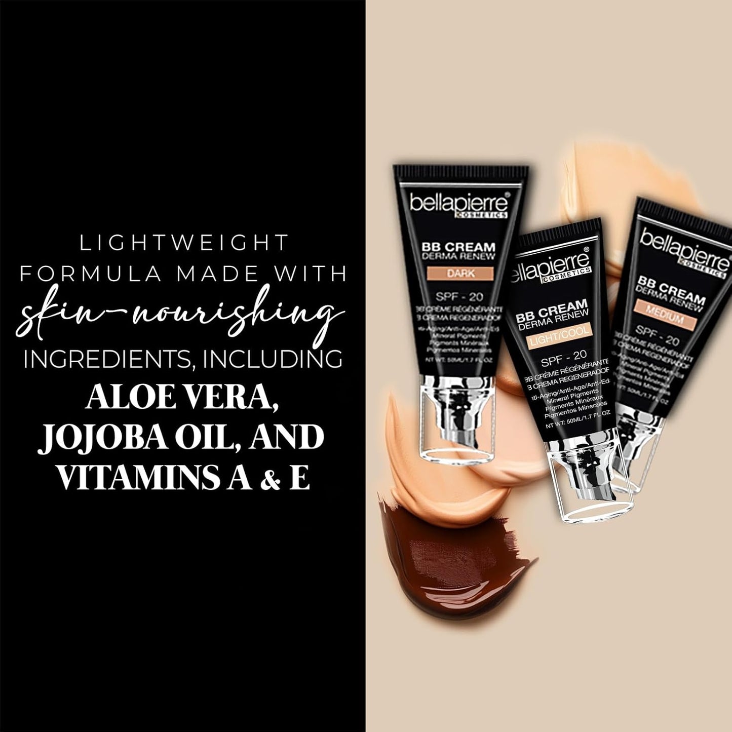 Bellapierre BB Cream SPF 20 – Mineral Sunscreen & Liquid Foundation, Lightweight Face Moisturizer with Buildable Coverage, Matte Finish, Non-Toxic, Paraben-Free, Cruelty-Free – 1.7 oz - Light