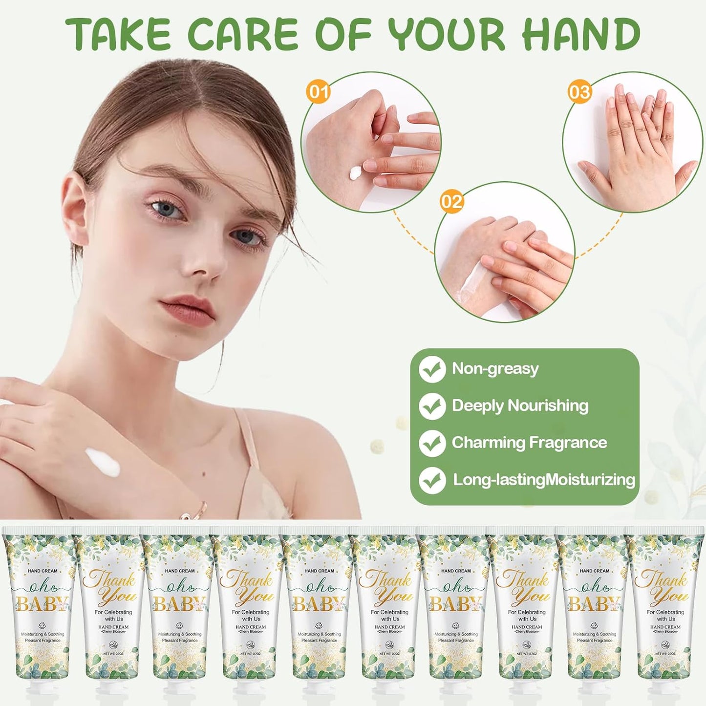 VESPRO 50 Sets Baby Shower Hand Cream Bulk Gifts, Bridal Party Gifts and Wedding Favors for Guests with Thank You Card and Organza Gift Bags, Small Gifts for Women