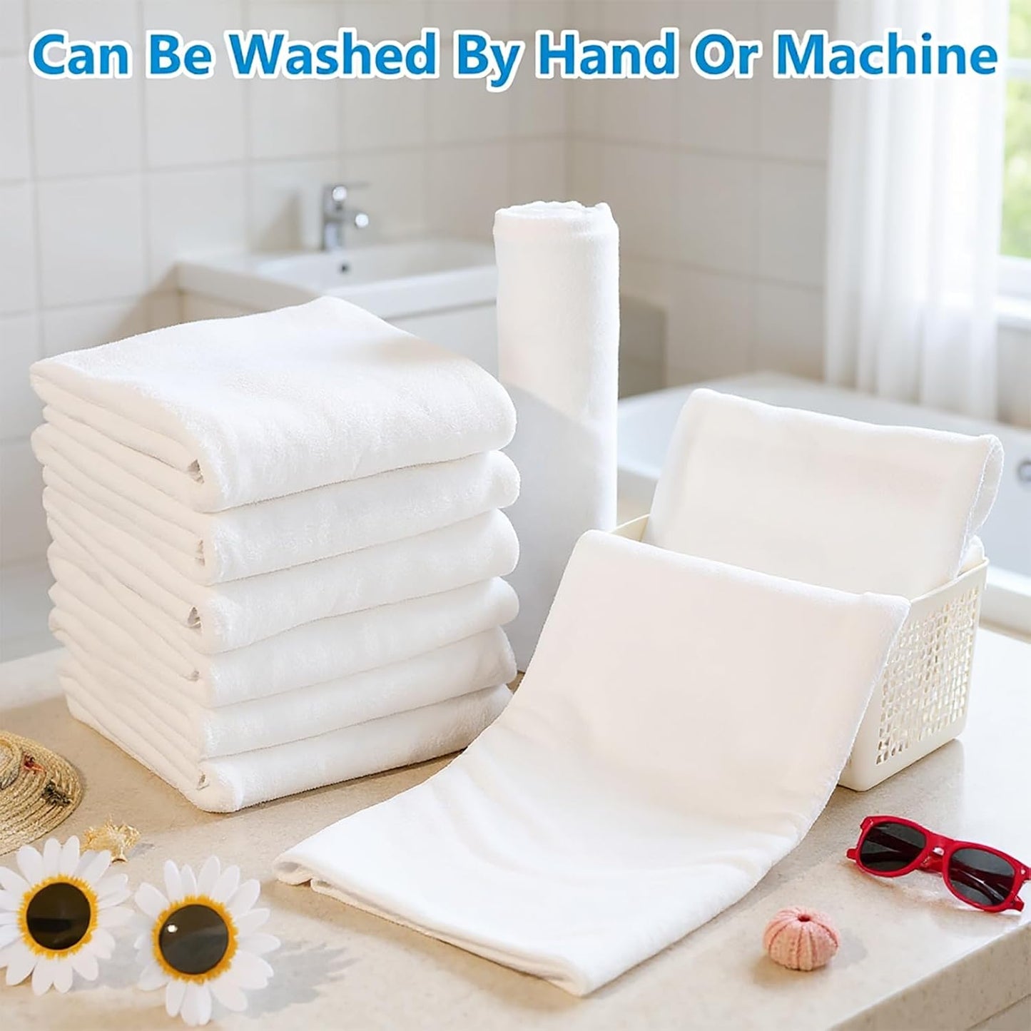 8 Pack Microfiber Bath Towels Bulk 27'' x 60'' Oversized Size Bath Towel Highly Absorbent Extra Large Soft Drying for Shower Beach Salon Winter Sport Spa Gym (Simple,White)