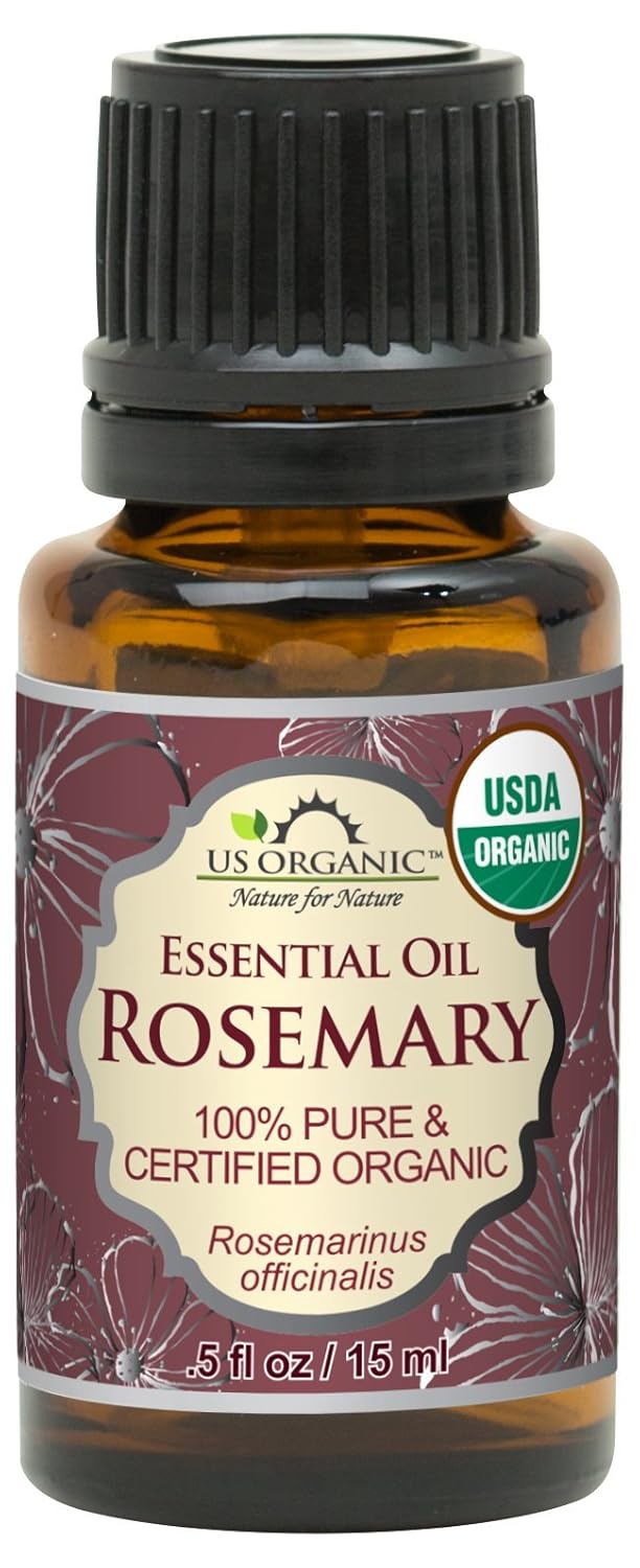 US Organic 100% Pure Rosemary Essential Oil, USDA Certified Organic 100% Pure, Steam Distilled, for Hair Growth, Scalp, Face, Skin, and Aromatherapy (Size Variations Available) (15 ml)