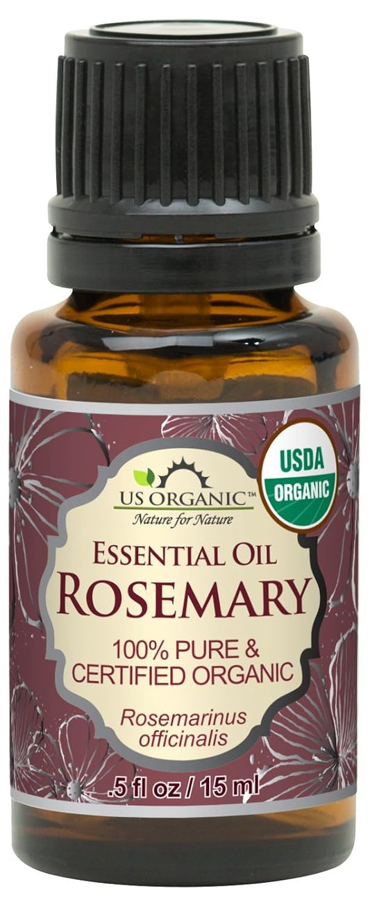 US Organic 100% Pure Rosemary Essential Oil, USDA Certified Organic 100% Pure, Steam Distilled, for Hair Growth, Scalp, Face, Skin, and Aromatherapy (Size Variations Available) (15 ml)