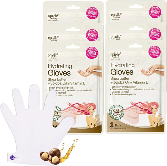 Epielle Hydrating Hand Masks 6 Pairs, Deep Moisturizing Gloves for Dry, Cracked Hands, Relieve and Soften with Shea Butter & Jojoba Oil, Korean Skin Care, Spa Set, Self Care Gifts for Women