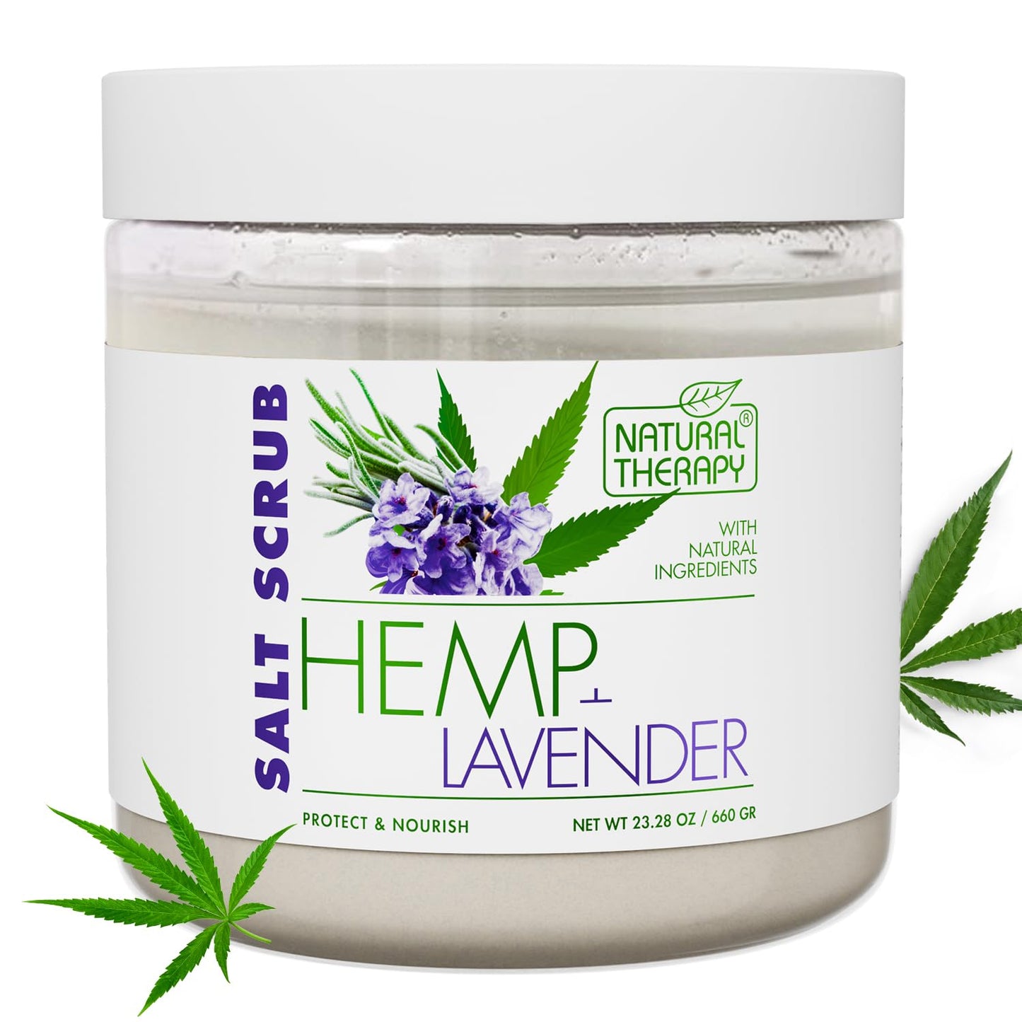 Natural Therapy Hemp & Lavender Salt Scrub – Exfoliating Body Scrub for Women – Moisturizing and Nourishing Skin – with Pure Oils and Dead Sea Minerals (23.28 Oz)