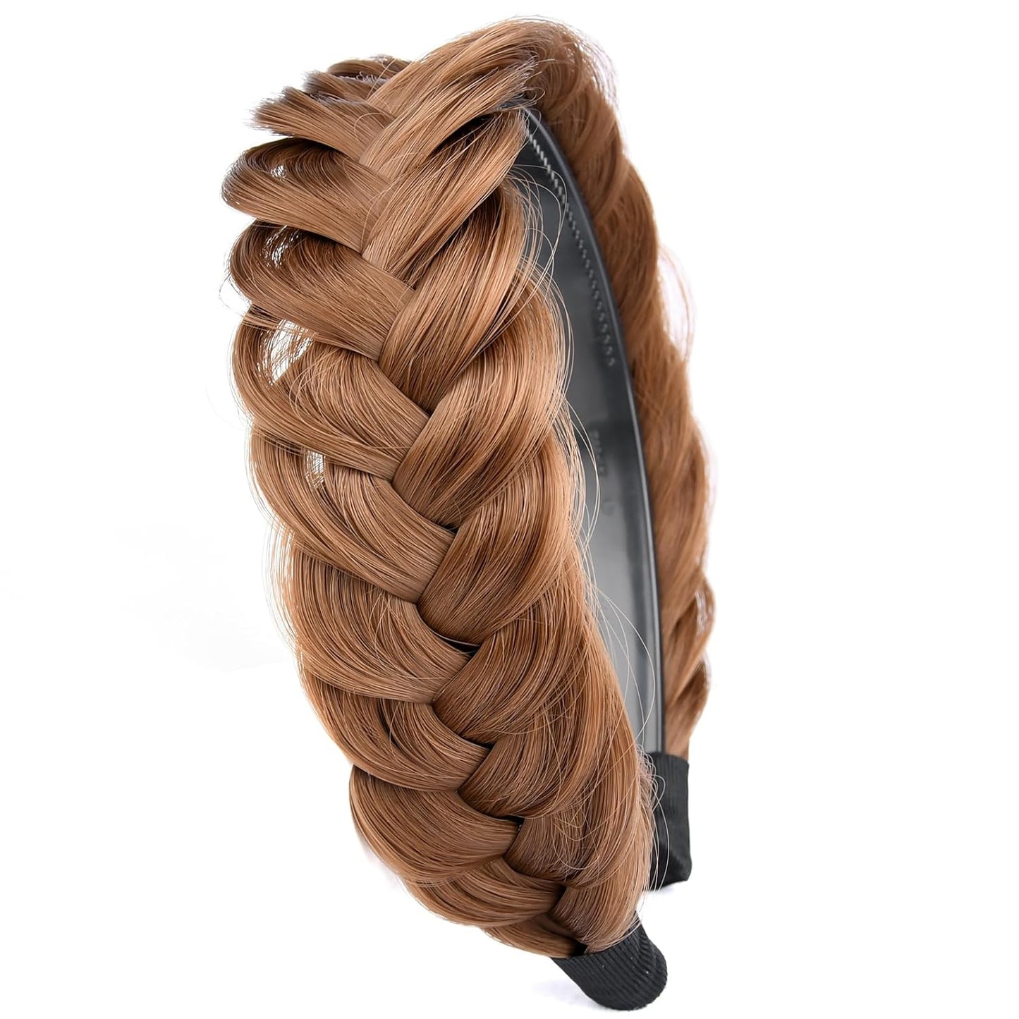 DIGUAN Wide Messy Braided Headband With Teeth Synthetic Hair Plaited Headband High Elasticity Braids Chunky Fishtail Braided Hair Band Hairpiece for Girls Women (Medium Brown)