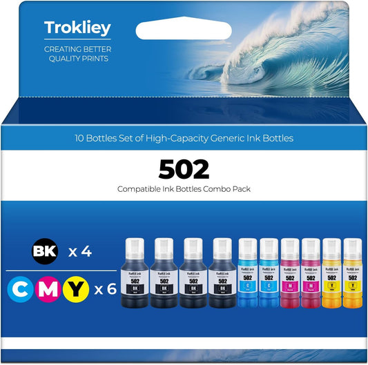 502 Ink Refill Bottle ET-2850 ET-3850 ET-2760 ET-2980 Replacement for 502 Ink Bottles for ET15000 ET-3830 ET-4850 ET 2850 ET 3850 ET 2760 ET-3843 ET-4760 ET-2750 ET-3760 ET3750 ET4750 Printer 10 Pack