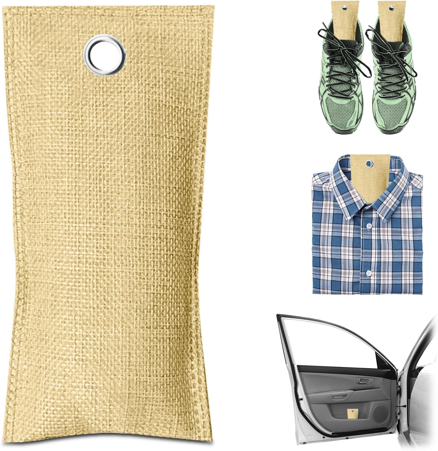 4 Pack charcoal odor absorber,Bamboo Charcoals Air Purifying Bag Charcoals Deodorizer Eliminator for Strong Odors in Car, Closet, Shoe, Basement (75G*4 Pack Beige-2, Unscented)