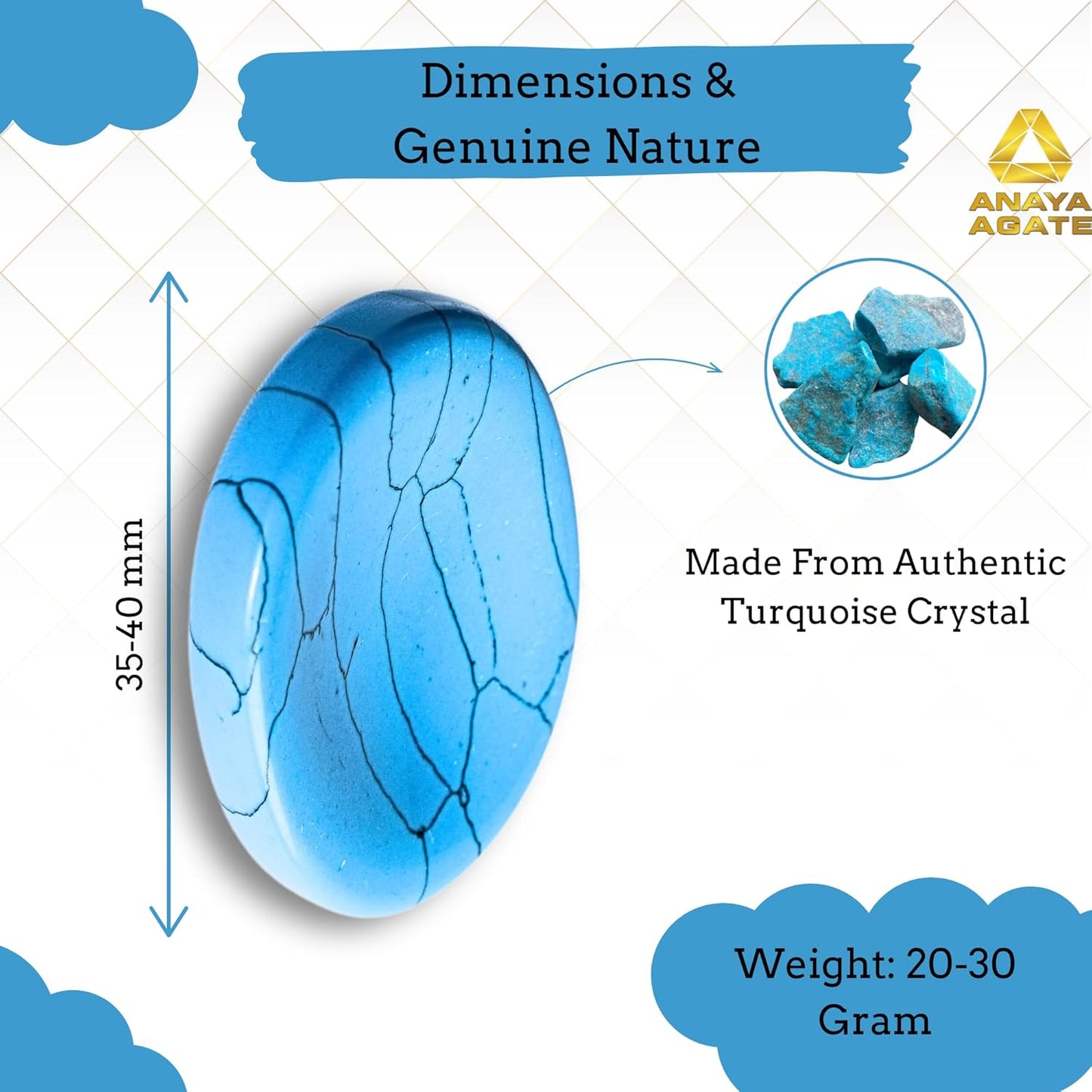 Turquoise Howlite Worry Stones – Crystal Thumb Worry Stone for Anguish, Stress – Relaxing & Soothing Balance Stones for Meditation, Relief – Healing Stones & Crystals for Men, Women