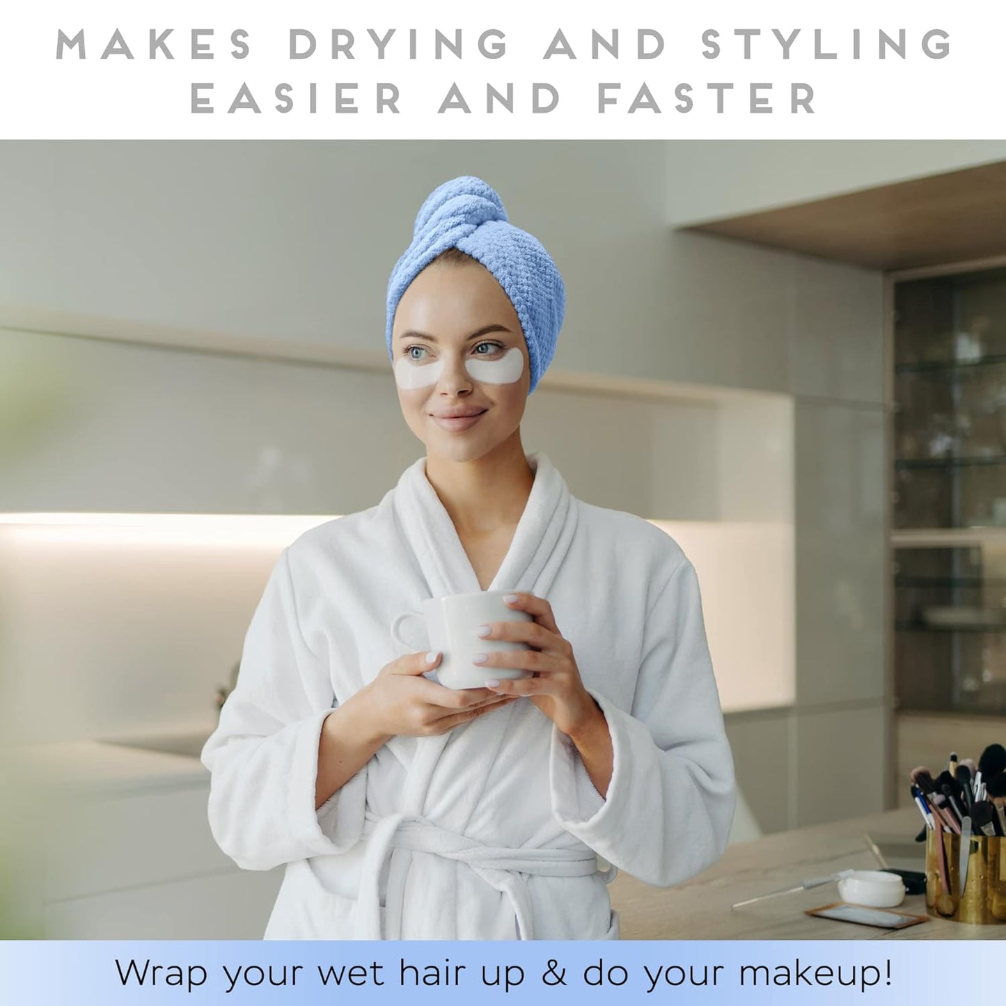 2 Pack Microfiber Hair Towel Wrap for Women, Anti Frizz Quick Drying Hair Turban for All Hair Style, Absorbent and Lightweight (Blue+Pink)