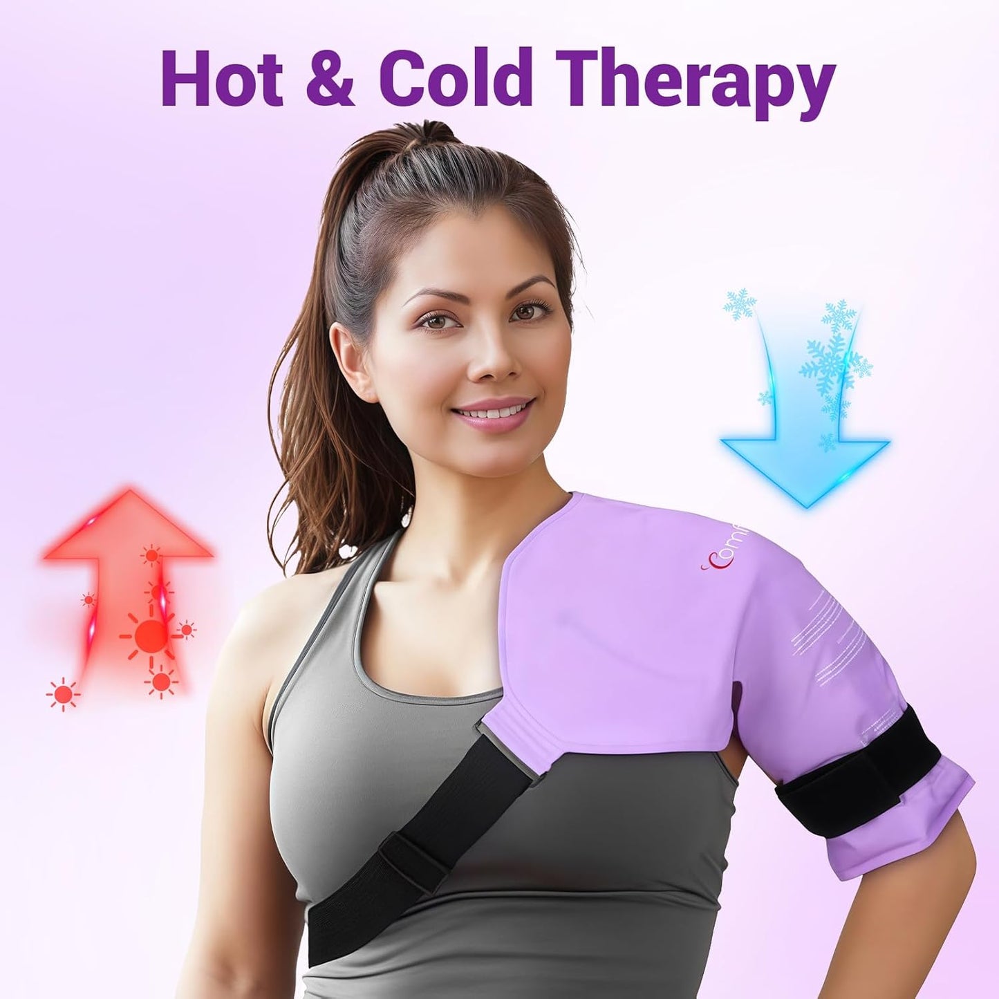 Comfytemp Shoulder Ice Pack Rotator Cuff Cold Therapy Wrap, Ice Packs for Injuries Reusable Gel, Instant Compression for Shoulder Pain Relief, Surgery Recovery Gifts (Large), Purple