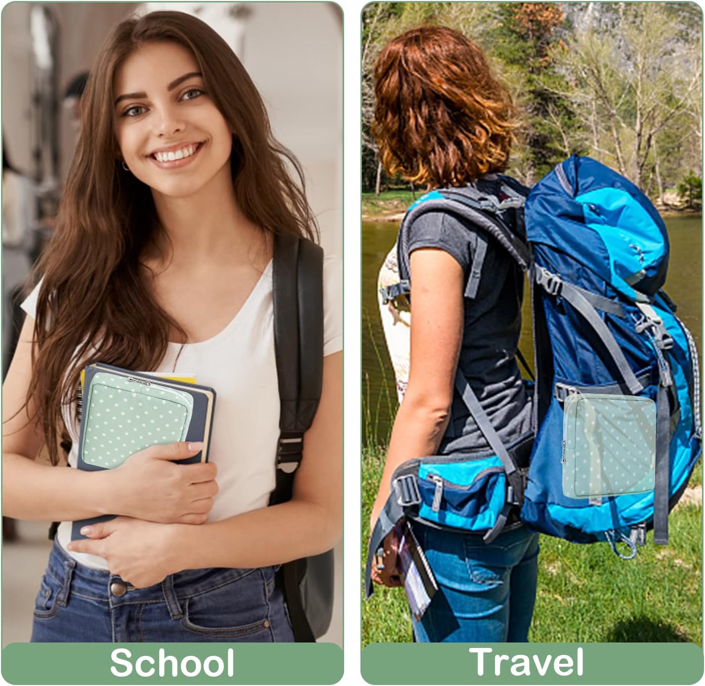 Desing Wish Sanitary Pad Storage Bag Portable Period Bag for Teen Pads/Sanitary Napkins/Small Tampons, Sanitary Napkin Storage Bag First Period Gifts for Teen Girls (Green Dot)