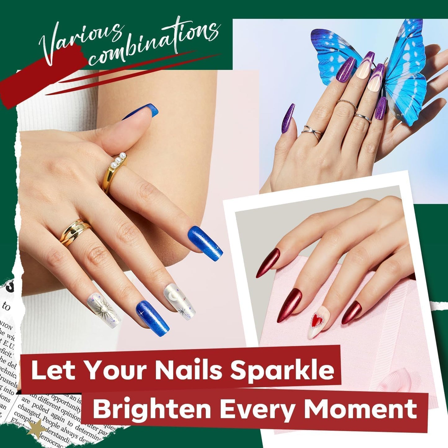 modelones Nail Polish Set, 12 Colors Winter Sparkle Dark Green Red Glitter Silver Champagne Burgundy Gold Nail Polish Set Quick DIY Finger Nail Polish Manicure DIY Nail Art Salon Home Gift