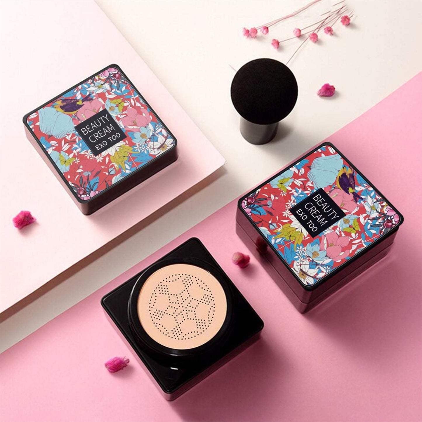 NUIBO Air Cushion CC Cream Mushroom Head, Moisturizing Concealer Makeup Base, Primer Liquid Foundation Long Lasting with Two Mushroom Makeup Sponges 【Natural】