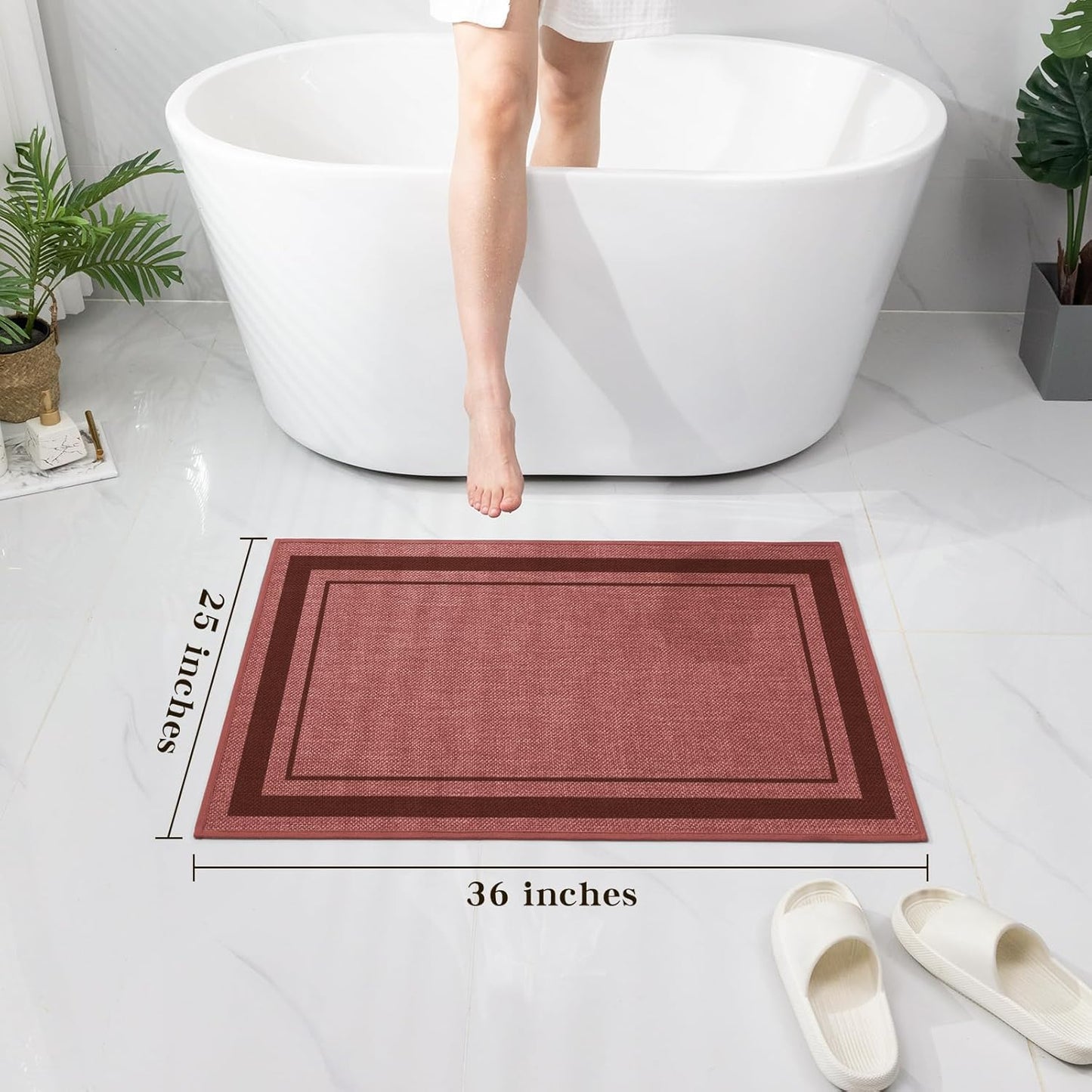 chakme Bathroom Rugs Mat 36x24, Ultra Thin Non Slip Bath Mat Large Quick Dry Absorbent Bath Mat for Bathroom Floor, (Dark Pink, 36"x24")
