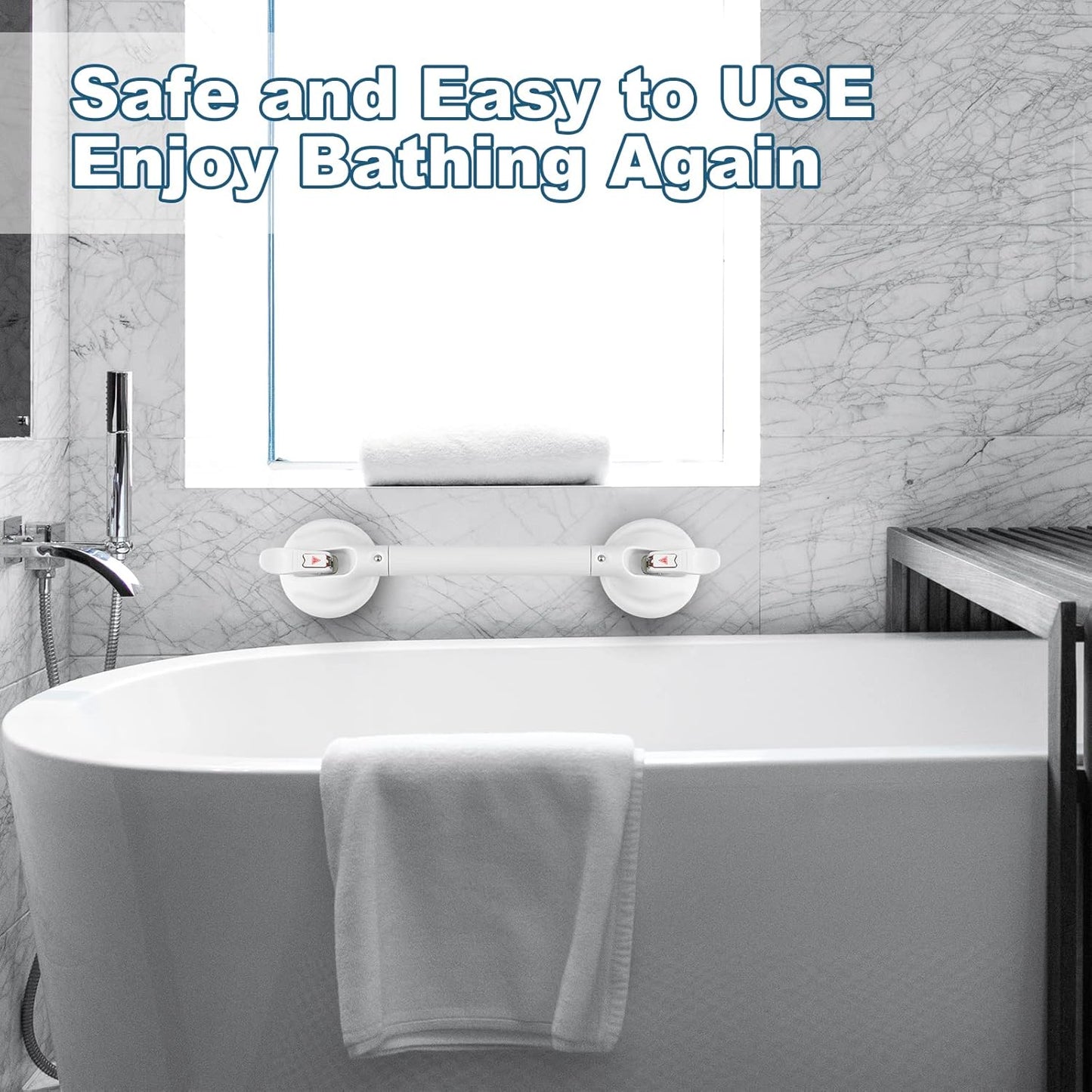 Shower Handle Upgraded 19 inch Grab Bar for Bathtub,Shower Handles with Strong Suction Cup,Bathroom Safety Grab Bar for Handicap Elderly Seniors and Disabled,White