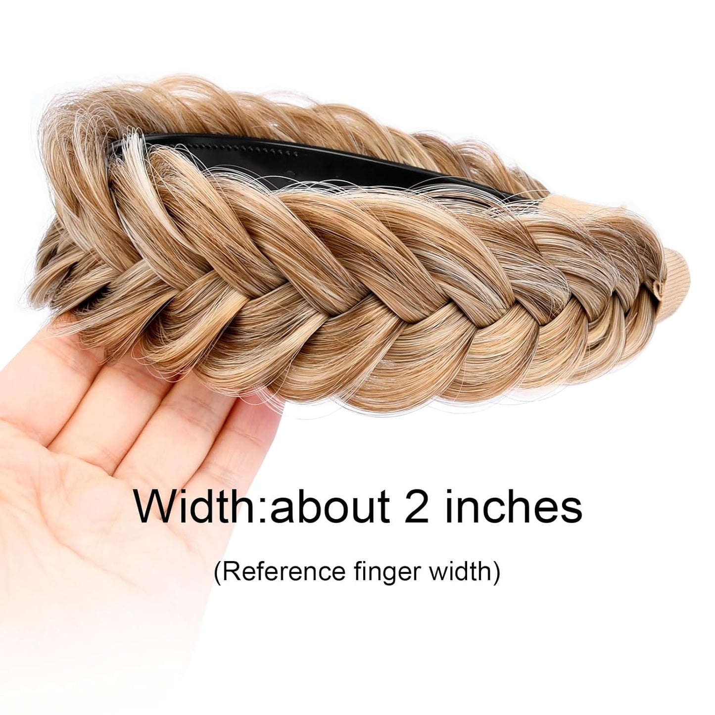 DIGUAN Wide Messy Braided Headband With Teeth Synthetic Hair Plaited Headband High Elasticity Braids Chunky Fishtail Braided Hair Band Hairpiece for Girls Women Beauty Accessory (Caramel Blonde)