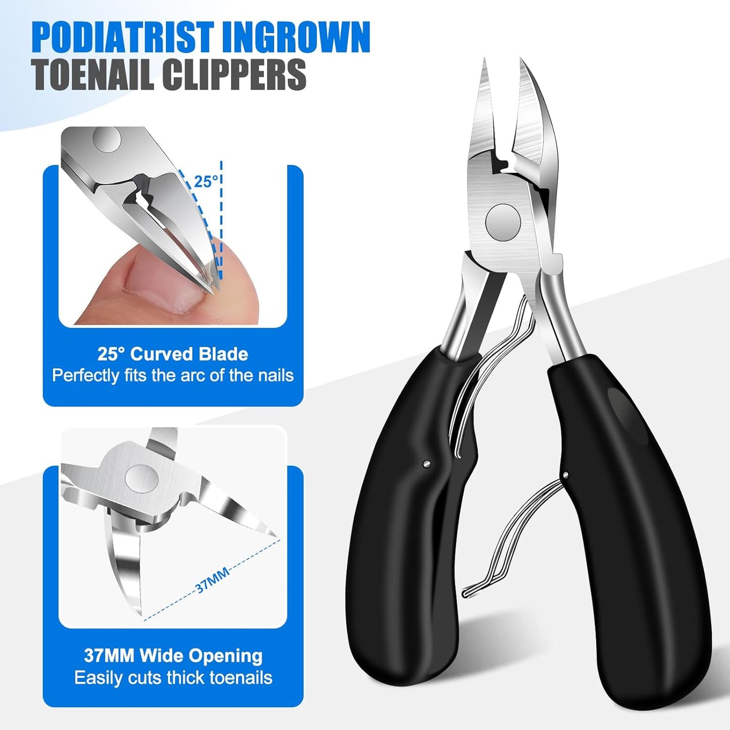Toenail Clippers for Thick Toenails for Seniors, Angled Large Toe Nail Clippers Set for Men, Heavy Duty Ingrown Toenail Clippers with Wide Opening, Long Handle, Ergonomic Head, Gifts for Men & Women