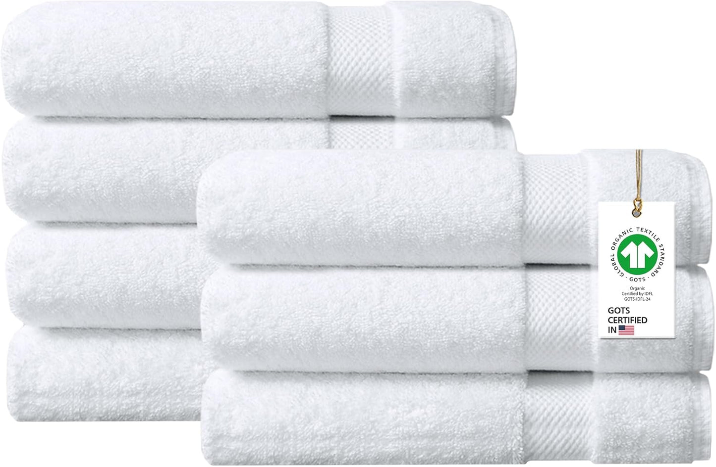 Delara 100% Organic Cotton Towels 650 GSM Plush Feather Touch Quick Dry Bath Towel, Pack of 7 GOTS Certified, Oeko-Tex Green Certified, Organic Cotton Bath Towel, 30"X58"