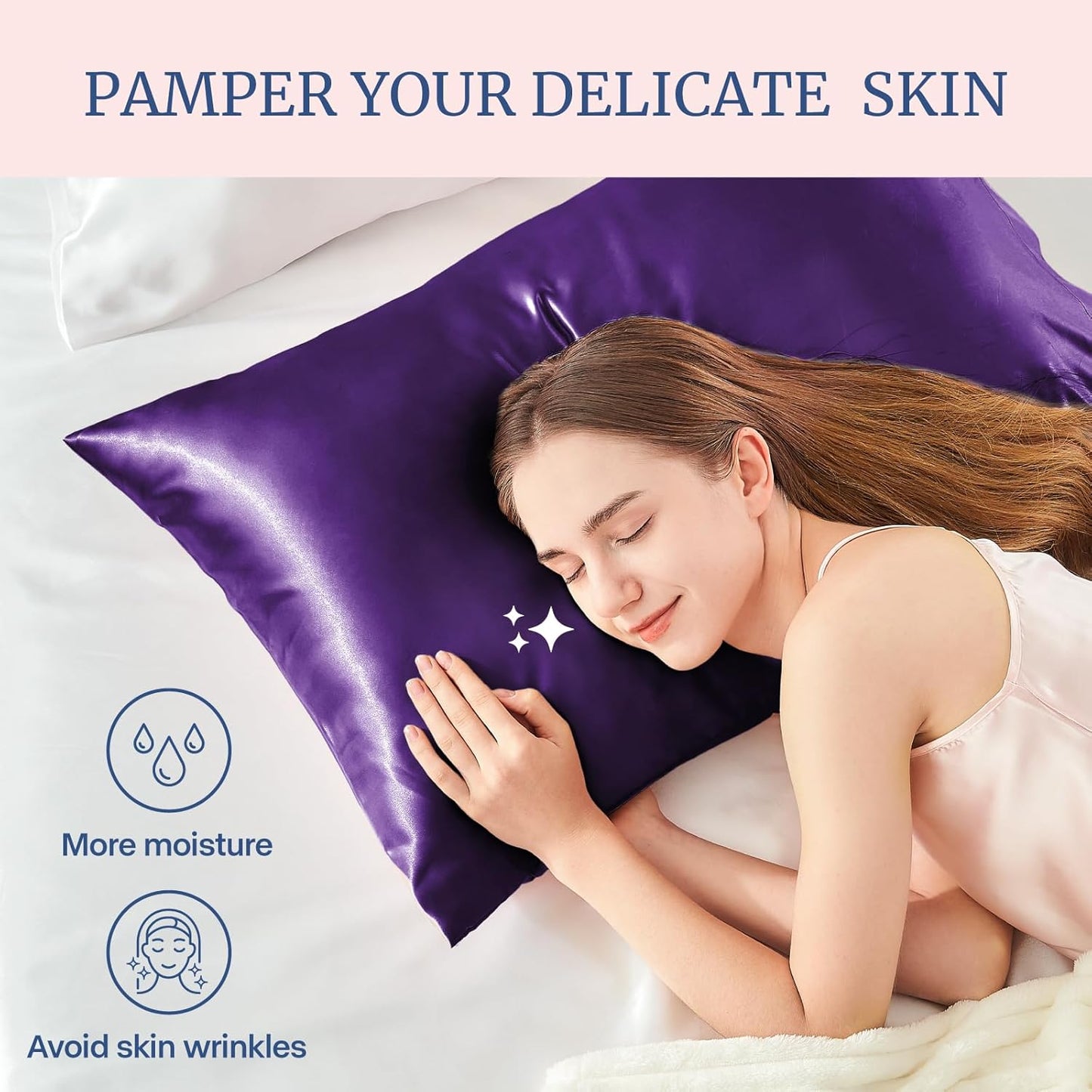 BEDELITE Satin Pillowcase for Hair and Skin, Super Soft and Cooling Similar to Silk Pillow Cases 2 Pack with Envelope Closure, Gift for Women Men(20"x36" King Size, Plum Purple)