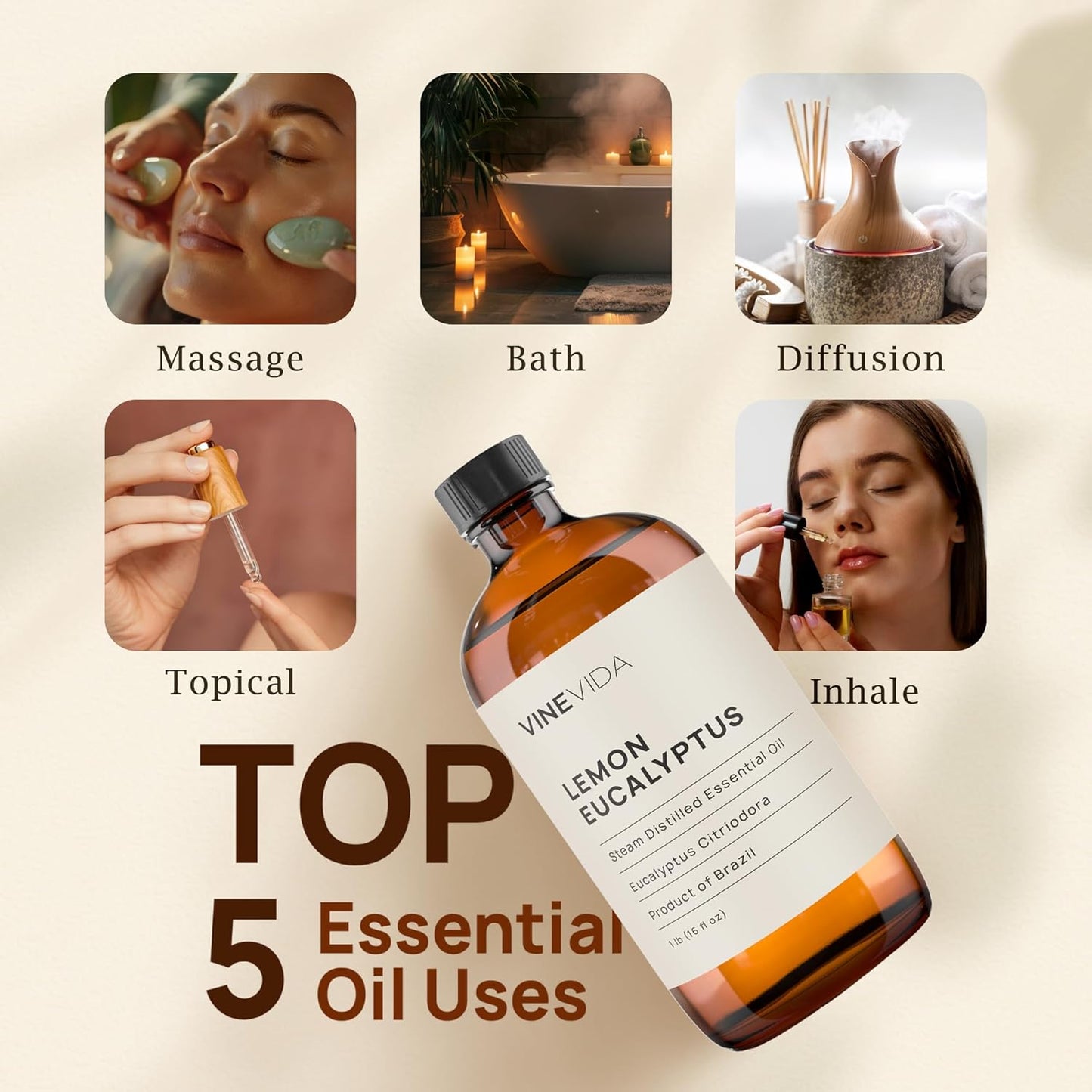 VINEVIDA Lemon Eucalyptus Essential Oil 16 oz - Undiluted Lemon Eucalyptus Oil 16 oz - Lemon Eucalyptus Candle Oil Scent - DIY Candle Scents for Candlemaking - Bulk Essential Oil for Soap Making