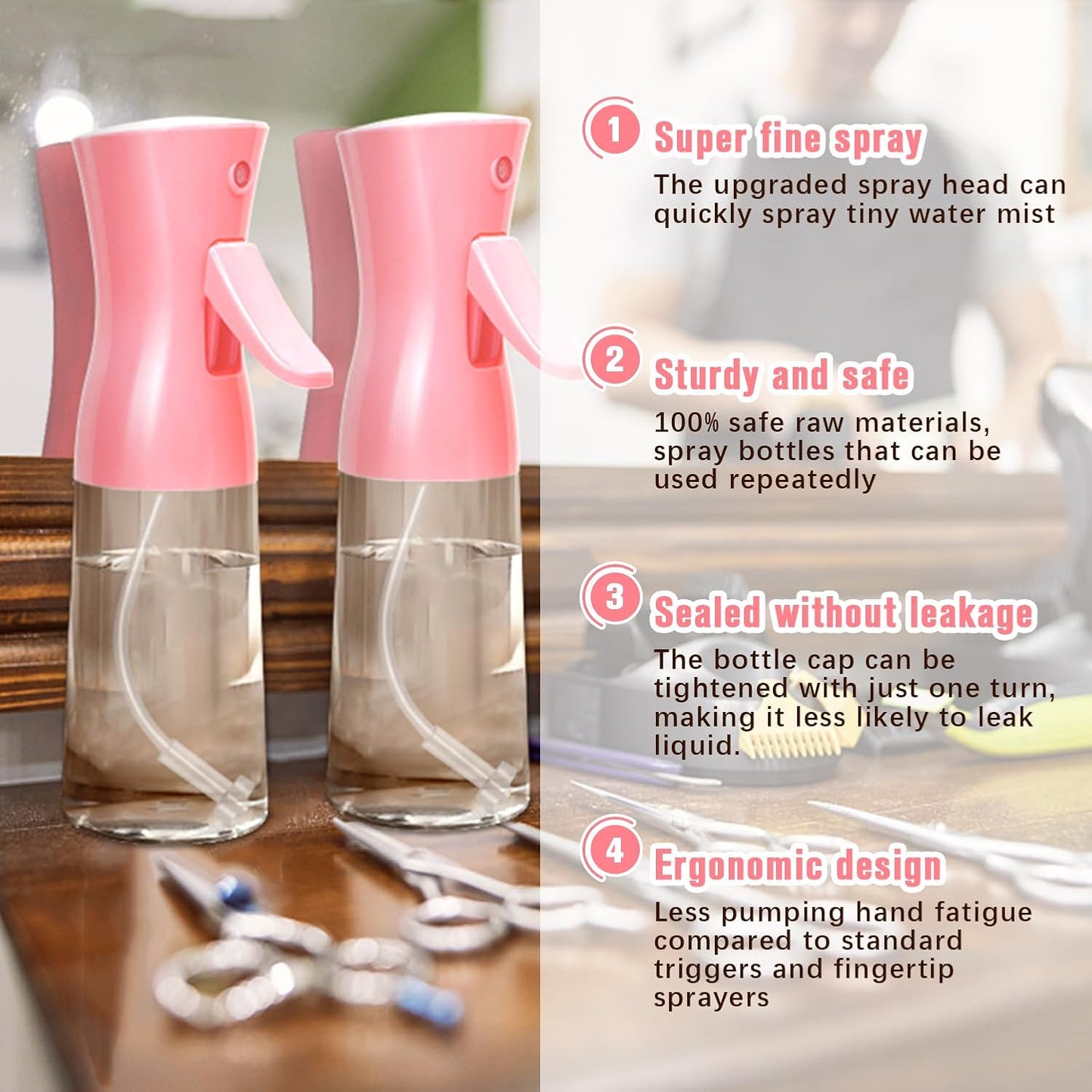 Spray Bottle,Fine Mist Spray for Hair,Ultra-Fine Continuous Spray Bottle for Skincare,Plant Care,Pet Grooming,Cleaning, Refillable Spray Container,Christmas Gift (1Pcs Light Pink 6.8oz)