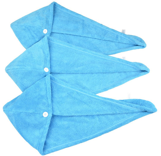 HOPESHINE Women's Soft Shower Hair Towel Twist Hair Turban Wrap Drying Cap Great Gift for Women (Blue 3-Pack)