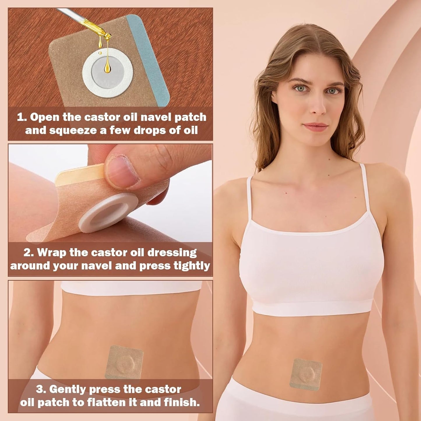 Castor Oil Patches for Belly Button Use – 60 PCS Disposable Non-Woven Adhesive Castor Oil Patch Pads, Oil Not Included