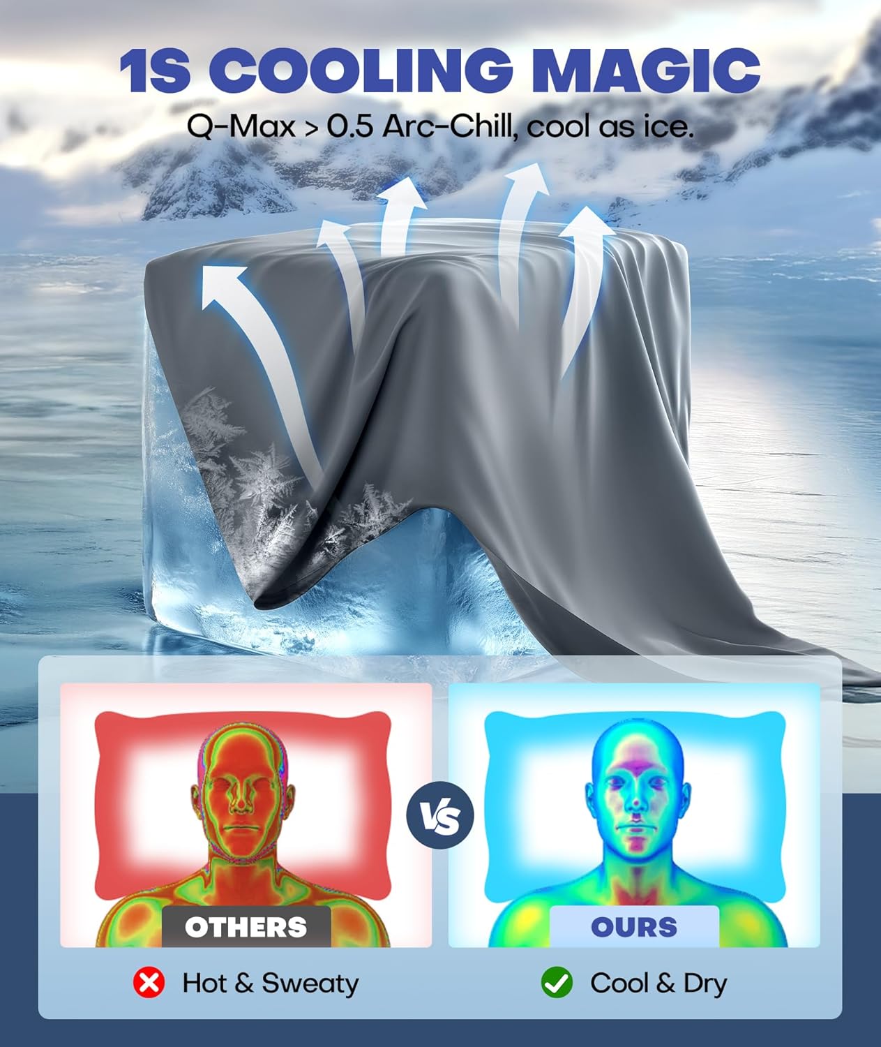 Ice Cooling Pillowcase for Hot Sleepers, Instantly Cool, Stay Cold All Night, Softer Than Silk Pillow Cases, Pillow Covers with Invisible Zipper, Gift for Men & Women - Standard, Light Gray (1 Pack)