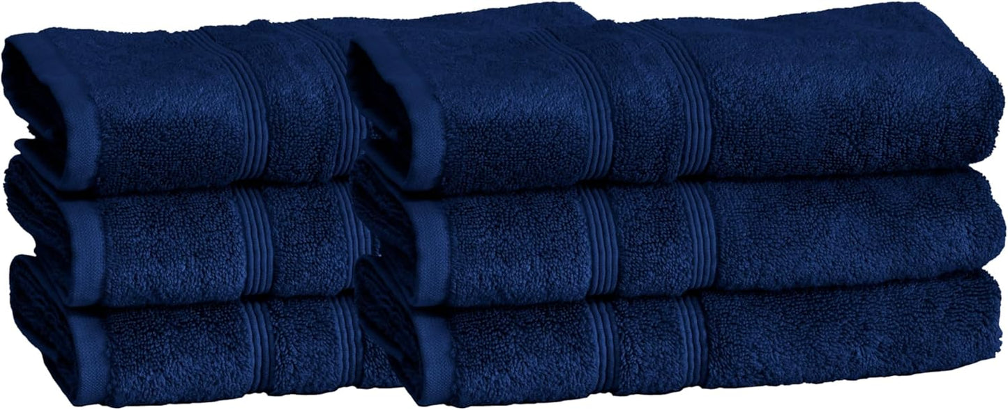 Mosobam Luxury Turkish Set of 6 Hand Towels 16X30 Navy Blue 700 GSM Bamboo Viscose & Aegean Turkish Combed Cotton