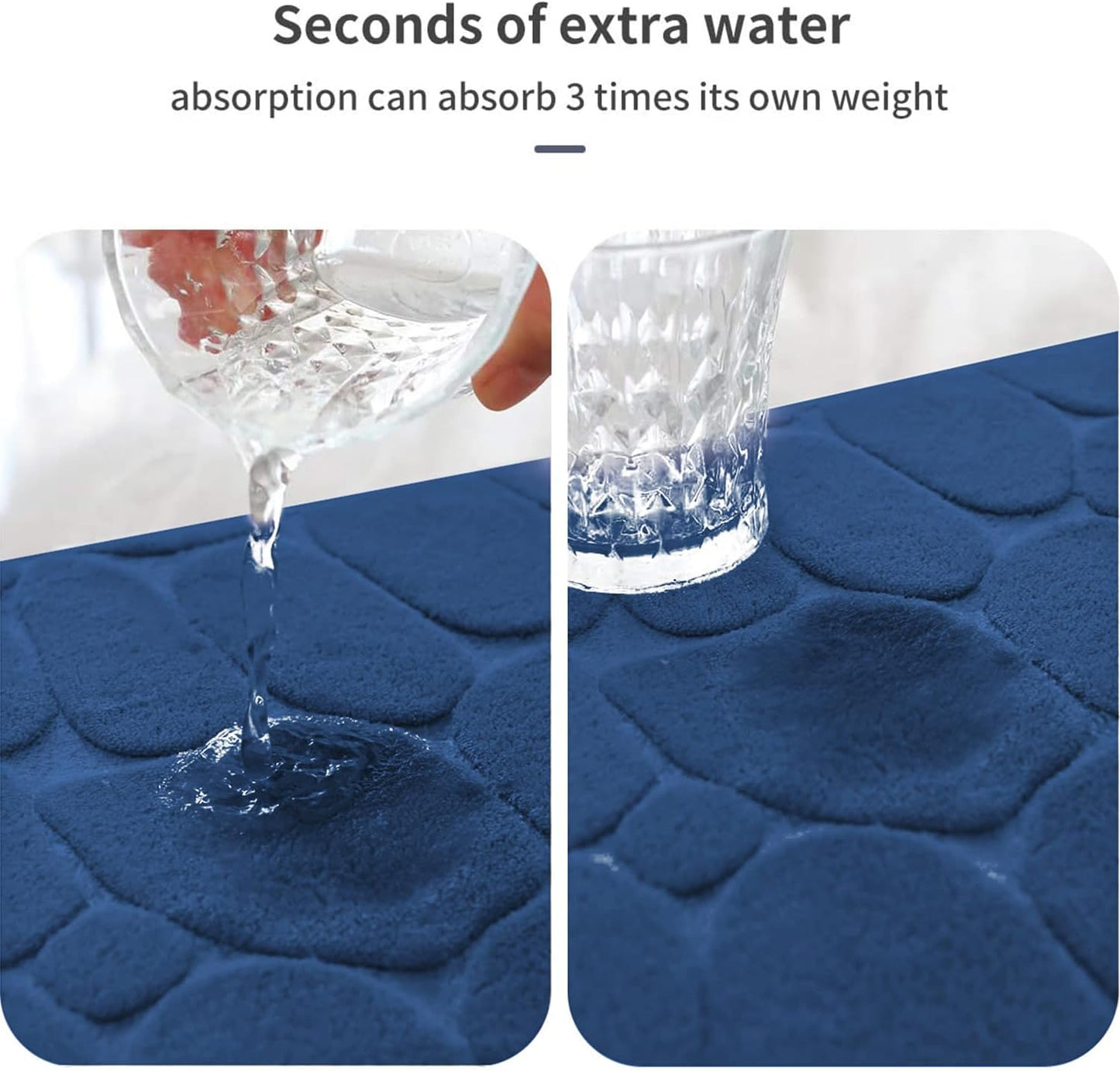YIHOUSE Memory Foam Runner Rug, Cobblestone Bathroom Runner Rugs Super Water Absorbent Bath Mats for Bathroom Machine Washable Bath Rugs Runner for Hallway Bedroom Laundry Room(26 x 50,Dark Blue)