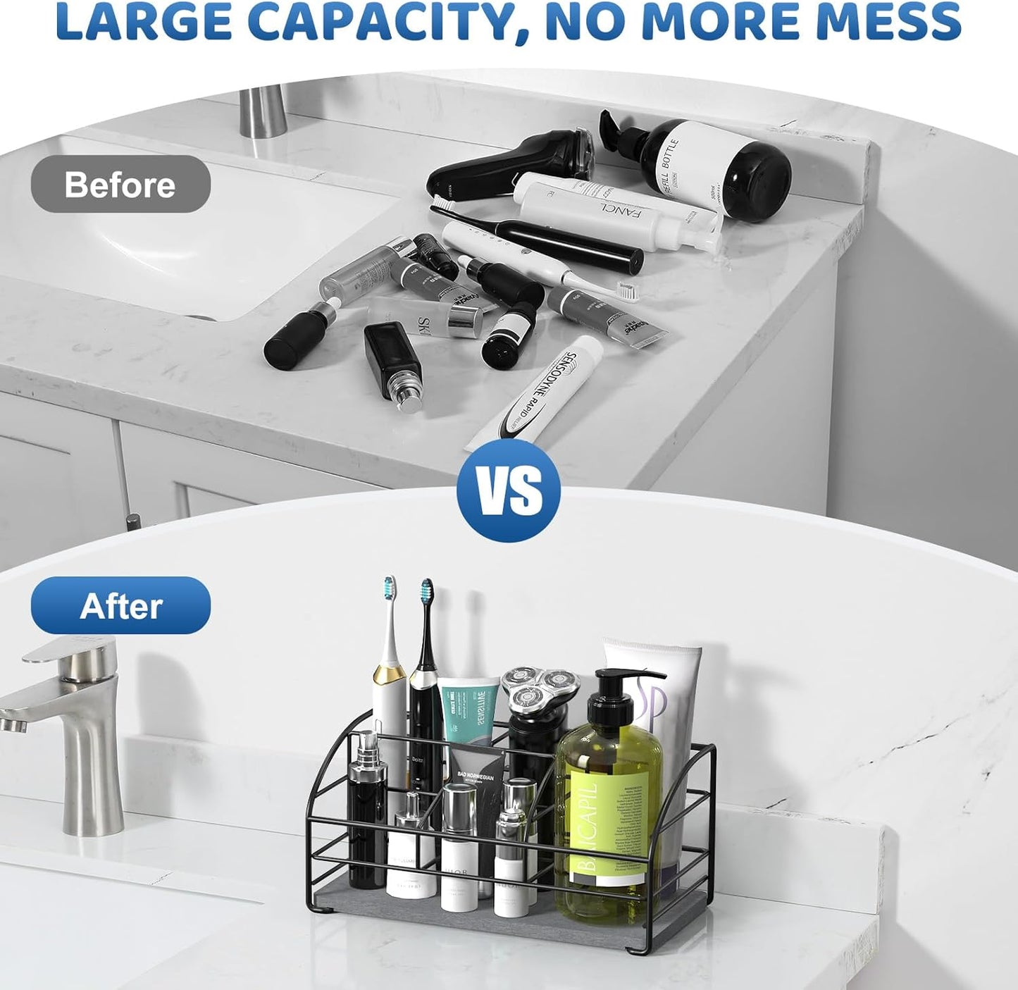 Luxspire Toothbrush Holders, 5 Slots Bathroom Counter Organizer with Diatomaceous Earth Tray, Stainless Steel Toothbrush Holder for Bathroom Kitchen Dressers Accessories, Black