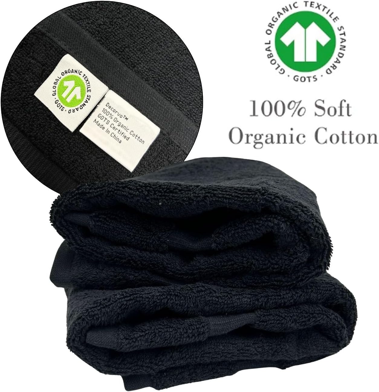 Black Initial Hand Towel for Bathroom - Monogrammed Luxury Hotel Quality Decorative Embroidered Towel for Powder Room, Spa - GOTS Organic -Certified - Pack of 2 - Letter M