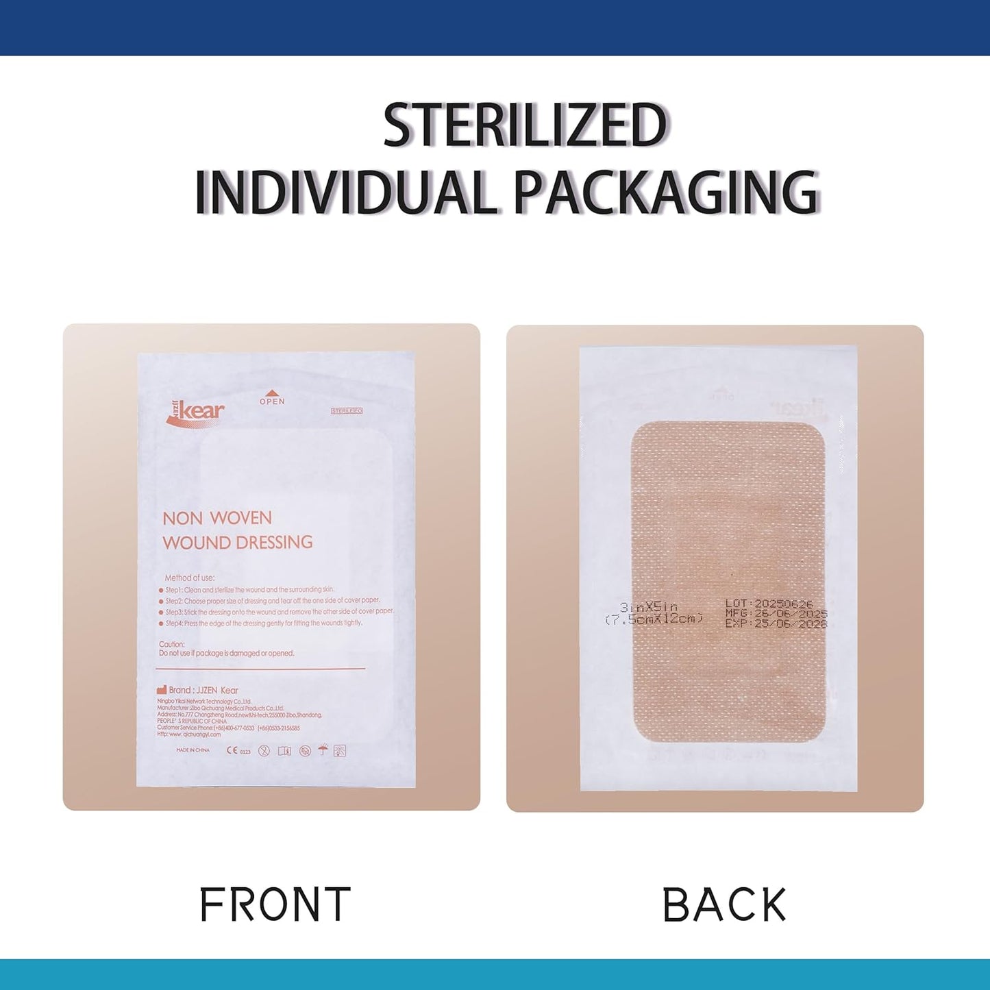 3"X5" 30 PCS Extra Large Sterile Nude Island Dressing Bandage for Wound - Self-Adhesive Boarded Gauze Pads - Latex Free - Medical Grade (Nude, 3"X5"- 30PCS)