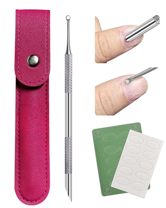 Loop Cuticle Pusher, Pre-treatment Cuticle Pusher, Stainless Steel Round Cuticle Pusher with 100#/240# Grit Nail Files and 1p Storage Bags, For Salon & Home Use
