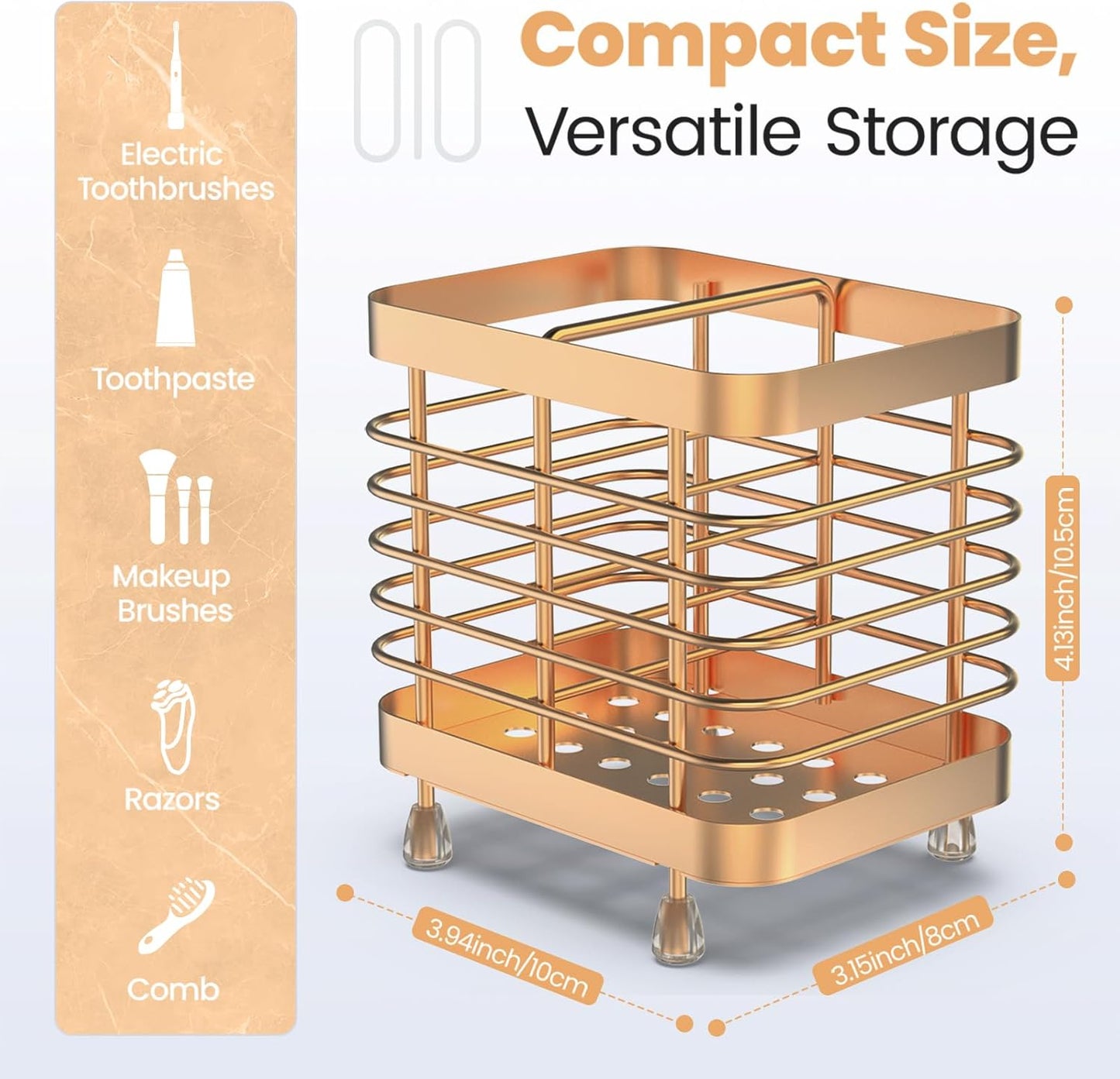 Luxspire Toothbrush Holders for Bathroom, Stainless Steel Electric Toothbrush Holder Wall Mounted, Shower Toothbrush Toothpaste Holder, Bathroom Organizer Essentials, 2 Slots, Rose Gold