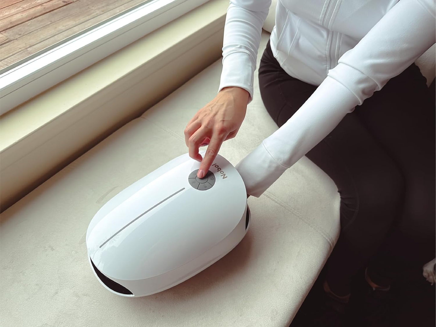 Nobol Cordless Hand Massager UltraPod AirTouch with Heat, Compression, Roller Kneading, and Fan Cooling for Arthritis, Carpal Tunnel, and Finger Numbness Relief (White)