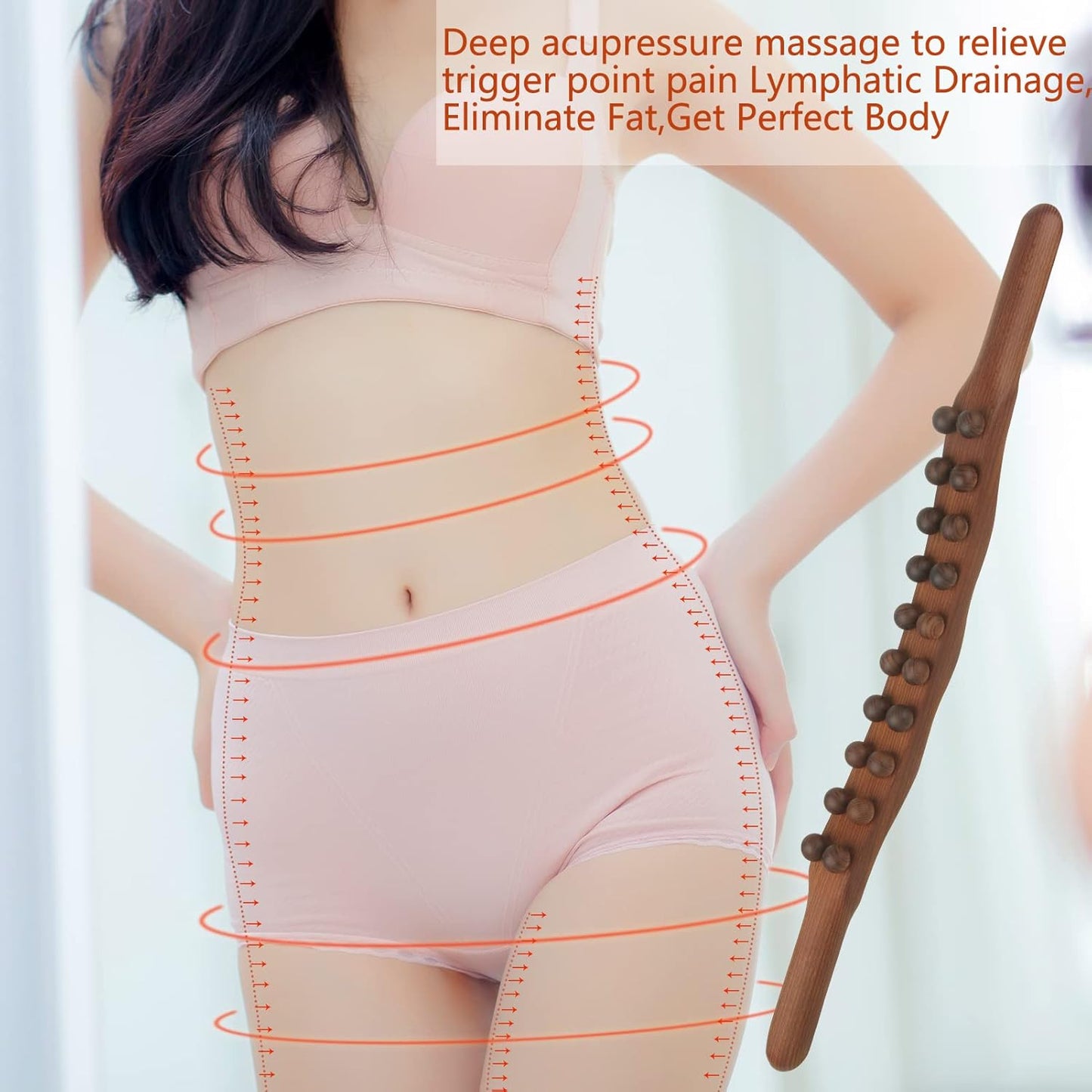 Wood Therapy Lymphatic Drainage Massage Roller Stick Tools, Myofascial Release Tool Stomach Cellulite Massager, Ease Neck Back Waist and Leg Pain Handheld Self Body Sculpting Massage Tool (20 Beads)