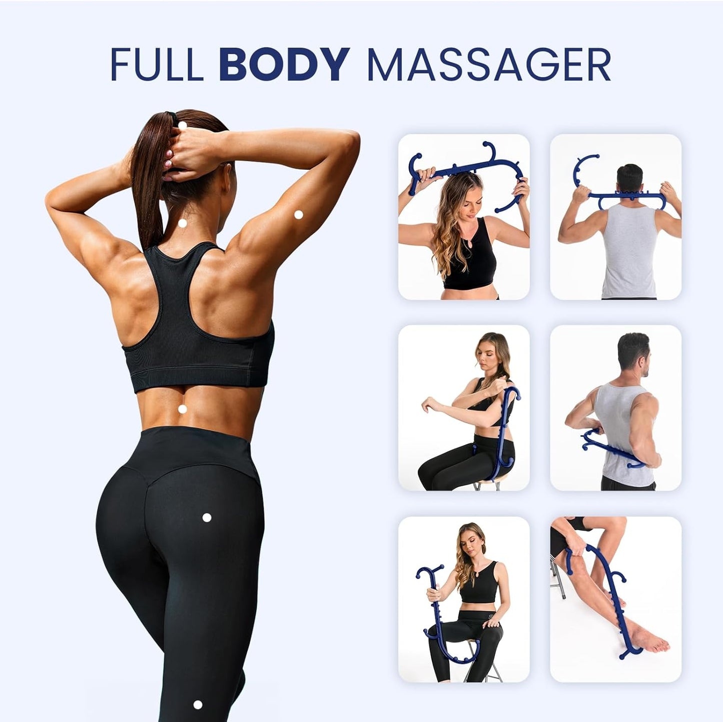 Deep Tissue Back & Neck Massager - Back Massager Stick for Pain Relief, Muscle Knot Remover, Trigger Point Massage Tool for Full Body, Shoulders, Legs - Pressure Point Massage Tool