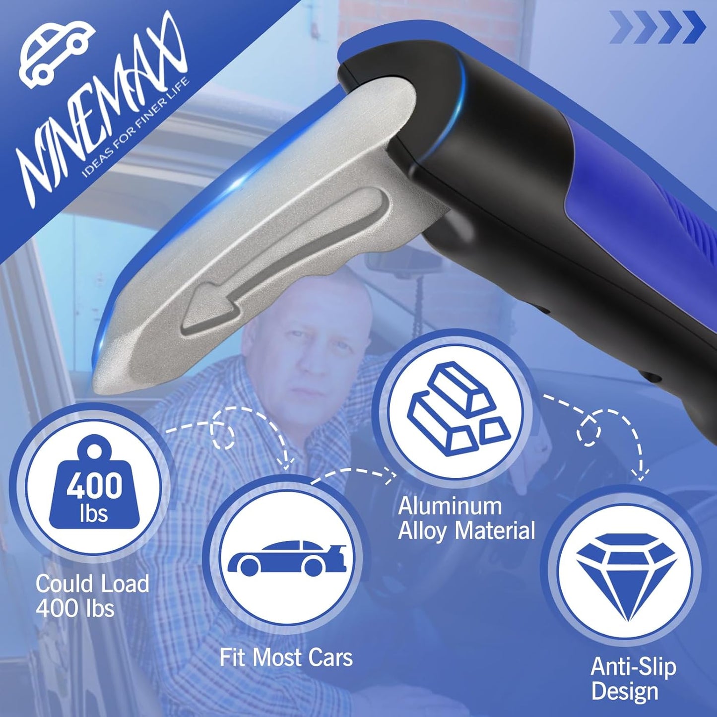 NINEMAX Car Door Handle for Elderly Car Handle Assist Support, Auto Grab Handles, Portable Car Door Cane for Seniors, Handicap (1 pc with Strap)