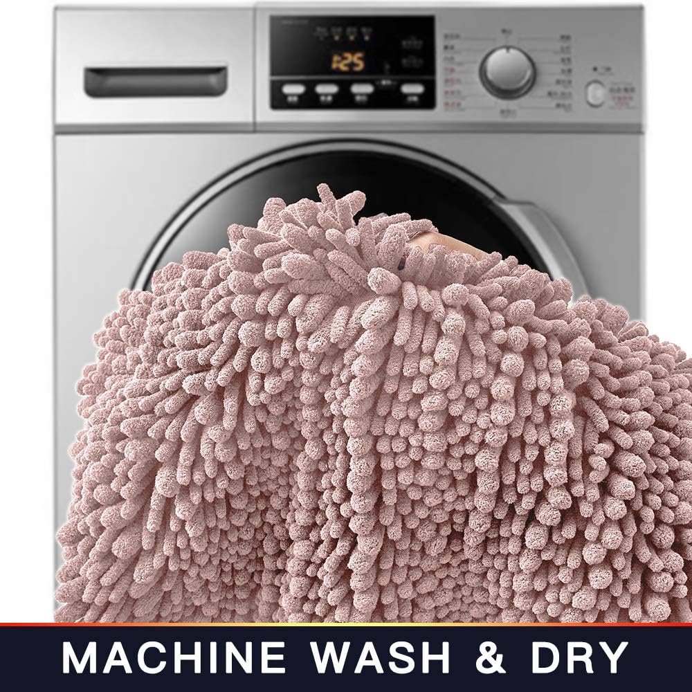 Walensee Bathroom Rug 2 Pieces Set Non Slip Bath Mat (17x24 Plus 20x32 Inch Dusty Pink) Water Absorbent Super Soft Shaggy Chenille Machine Washable Dry Extra Thick Perfect Carpet for Shower Floor