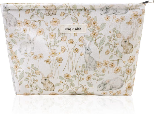 Wudygirl Cute Rabbit Cosmetic Bag - Travel Toiletry Bag & Makeup Pouch for Women & Girls - Large Capacity Canvas Organizer with Zipper Pencil Pouch