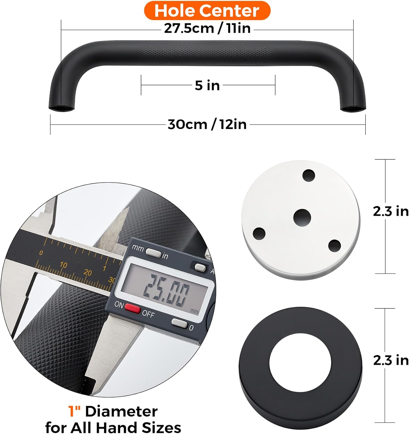 Grab Bars for Shower, 2 Pack 12-Inch Anti Slip Shower Handles for Elderly, Safety Shower Grab Bar, Stainless Steel Handicap Grab Bars for Bathroom (Black 1" Diameter)