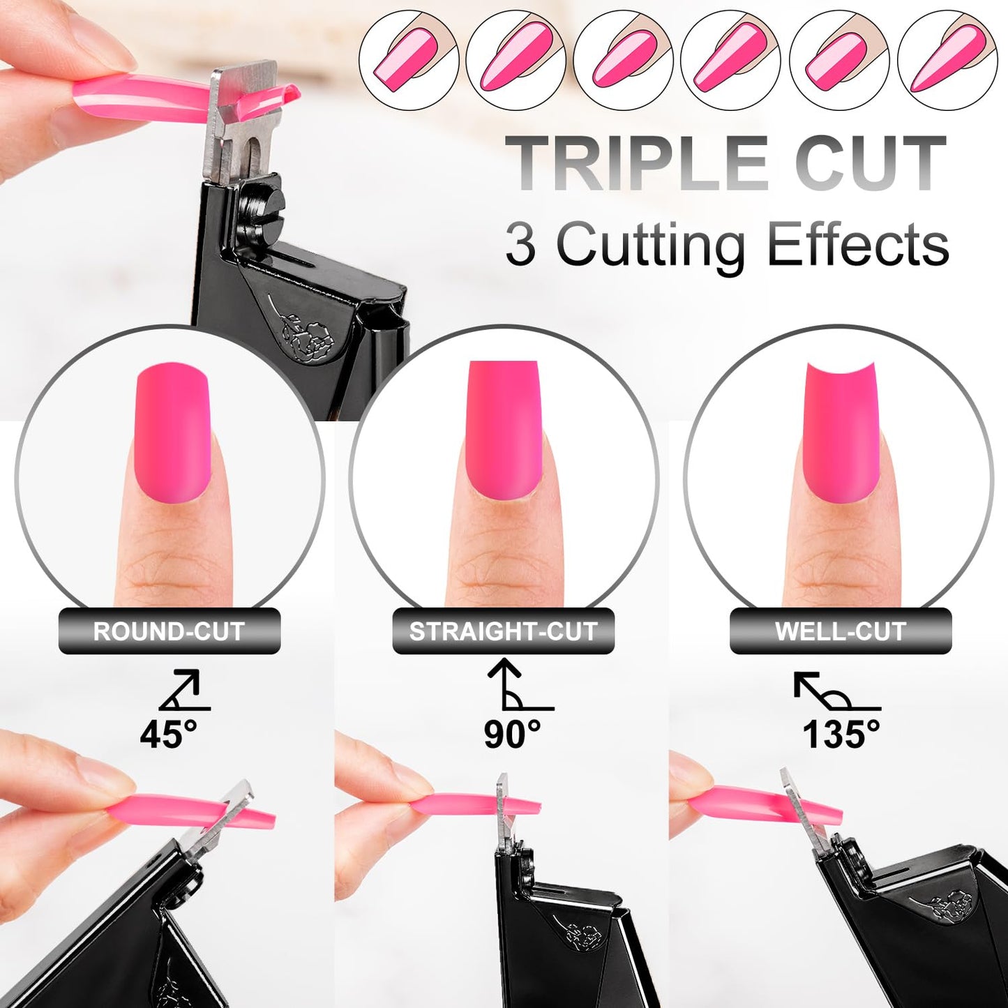 Black Premium Nail Clippers with Magnets Sizers for Acrylic Nails, Artificial Fake Nail False Nail Tip Cutter Trimmer Manicure Pedicure Sharp Blade Clip Tool For Salon Home Art Beauty