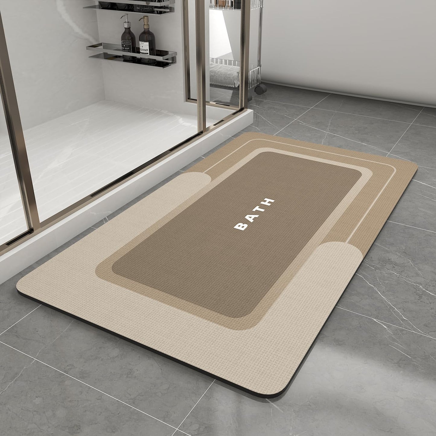 Bath Mat-Bath Mat Rug Non Slip Super Absorbent Stain Resistant Quick Dry Thin Bathroom Rug-Bath Mats for Bathroom Floor Bathtub Vanity-Bathmat Bath Rug Easy Care-17"x27",Beige