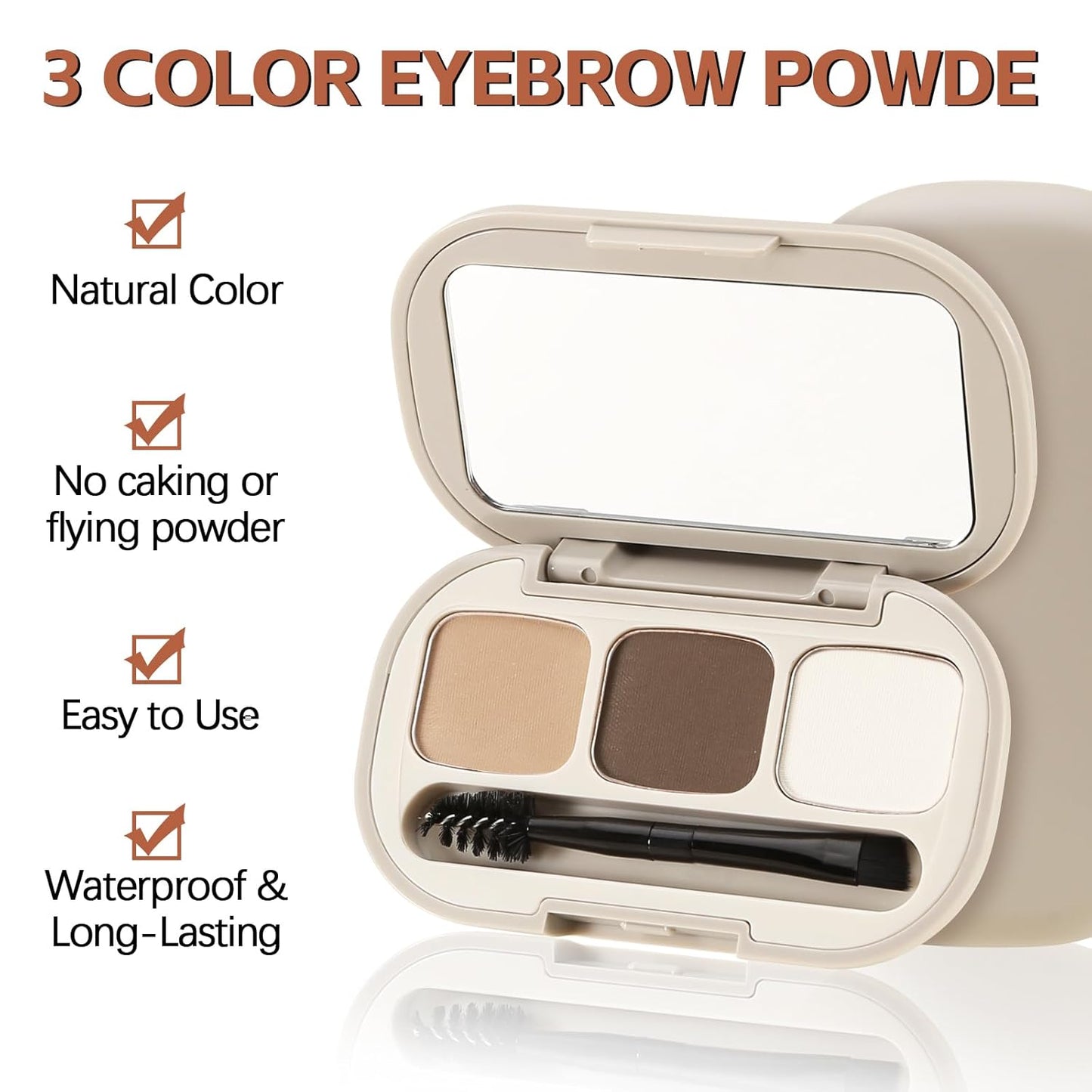 3 Colors Eyebrow Powder Set, Brow Powder Makeup Palette, Defining and Sculpting Brows, Waterproof Eye Contour Kit with Brush Applicator