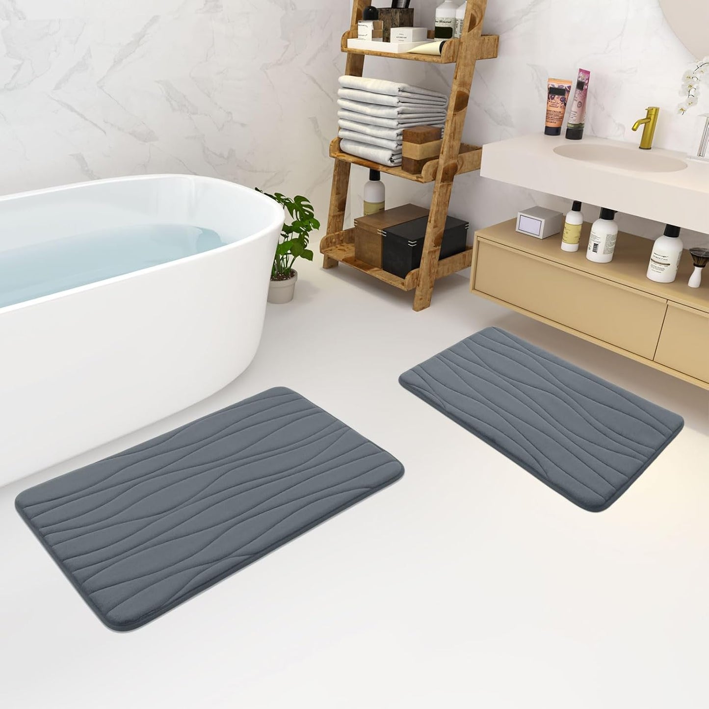 Buganda Memory Foam Bathroom Rug Mat 47x17, Extra Soft and Absorbent Bath Mats, Non-Slip and Machine Washable Bath Rugs for Bathroom Floor,Tub and Shower, Dark Grey