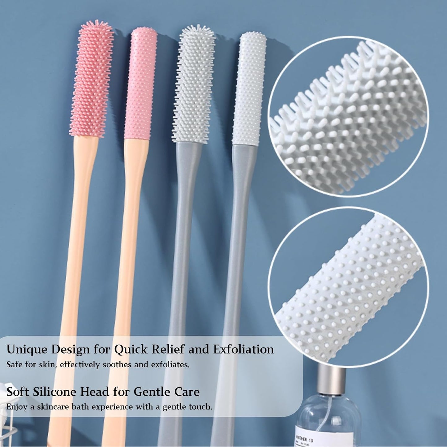 Toe Cleaning Brush with 15.7" Long Handle,Foot Scrubber in Shower,No Bending, Ideal for Seniors, Expecting Mothers, Men & Women | Foot Scrubber & Anti-Itch Exfoliating Brush (2 Pack) (Grey)