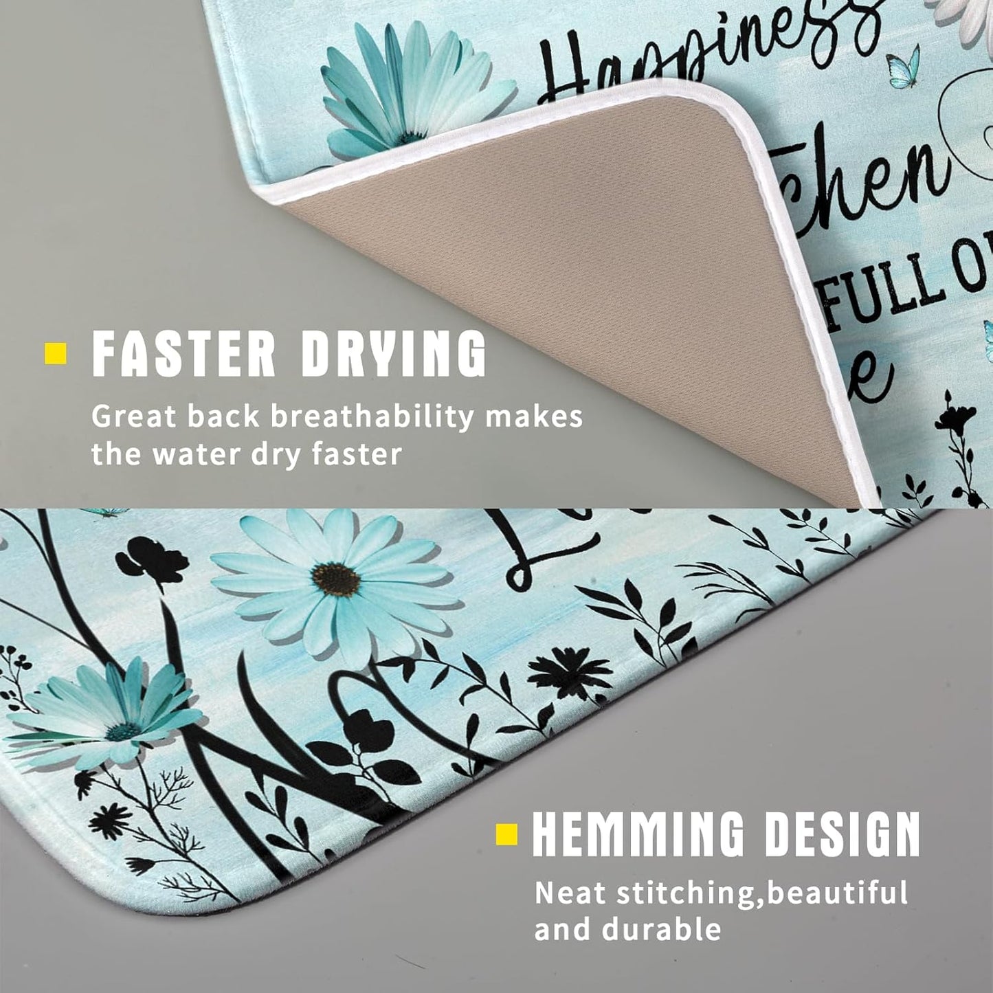 Blue Daisy Dish Drying Mat 16x18 Inch Love Kitchen Absorbent Microfiber Washable Fast Drying Pad Dishes Rack Mat for Kitchen Counter