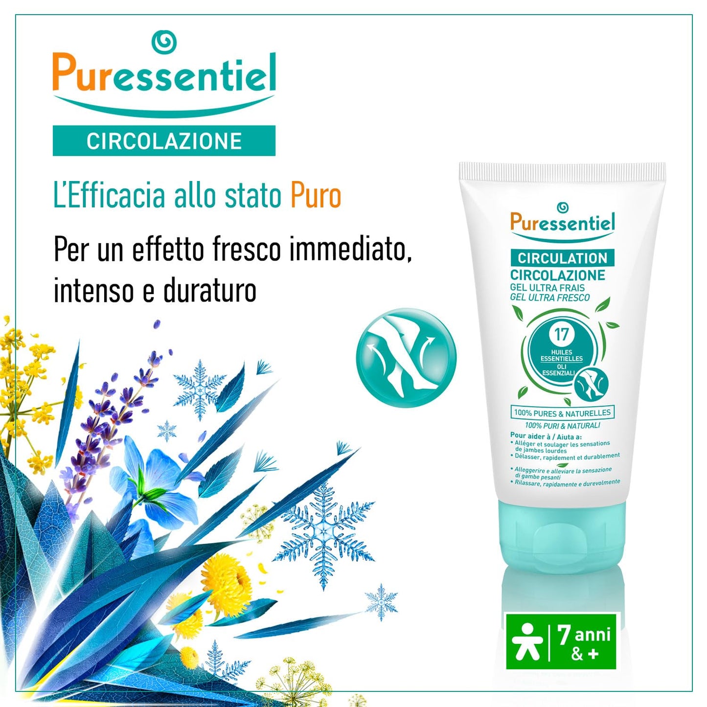 Puressentiel Soothing Gel for Tired Feet, Ankles, Legs - Aromatherapy Lotion with 17 Essential Oils for Body and Skin - Instant, Lasting Relief and Circulation - Natural and Alcohol Free - 4.22 oz