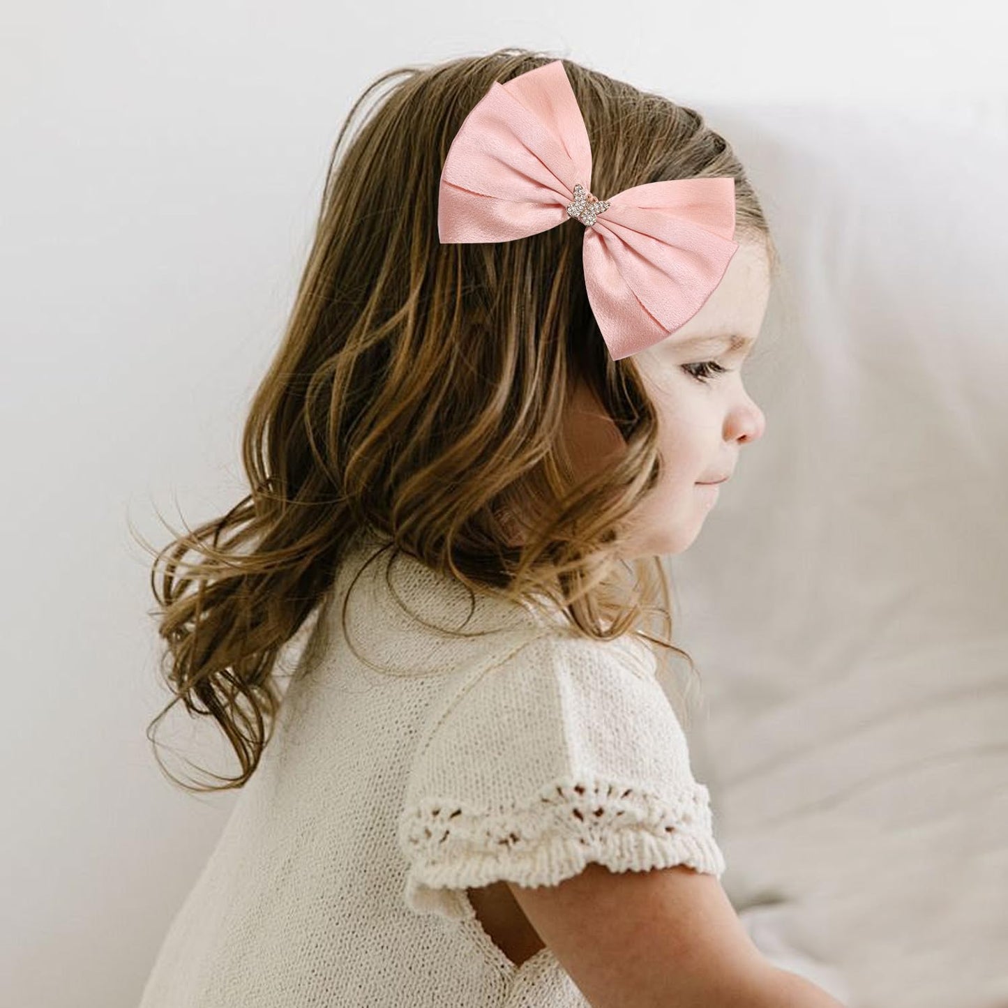 Elegant Hair Bow Set Sweet Styles with Crystal and Pearl Accents Fashion Hair Clips for Girls (Champagne/Sliver/Orange)